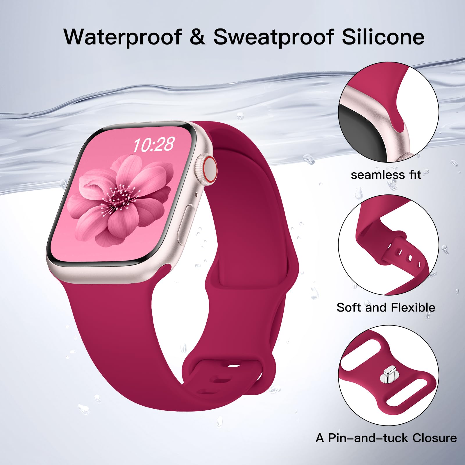 Yoohoo Sport Straps - Soft Silicone Replacement Watch Bands Compatible with Apple Watch Series 10/9/8/7/6/5/4/3/2/1/SE (38mm 40mm 41mm 42mm) - Unisex Design for Men & Women - Perfect for Running, Gym Workouts & Everyday Wear