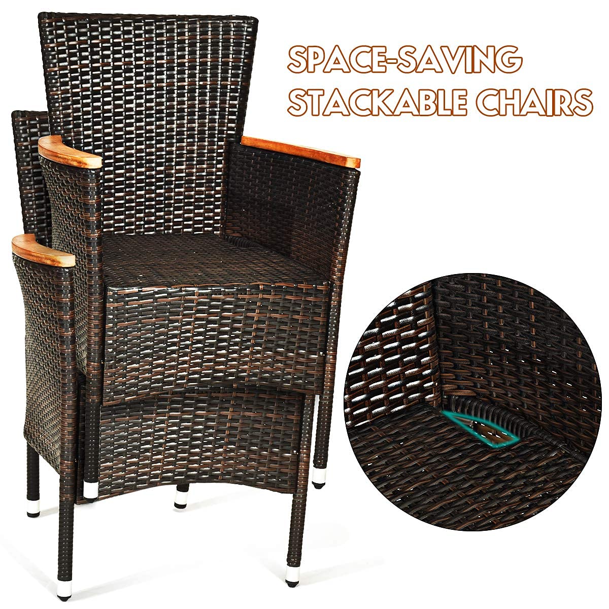 **Acacia Wood Rattan Wicker Outdoor Dining Set with Stackable Chairs - 9-Piece Patio Furniture for Garden, Backyard, and Poolside Entertaining**