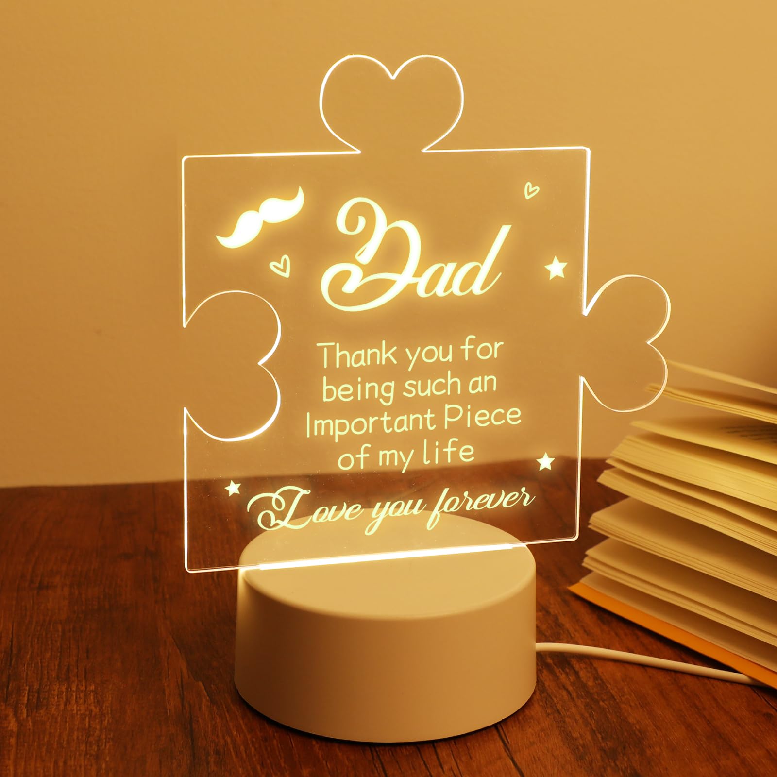 Personalized Engraved Night Light for Dad - Modern White Acrylic LED Bedside Lamp - Perfect Father's Day Gift, Christmas Present & Home Decor for Bedroom, Nursery, or Office