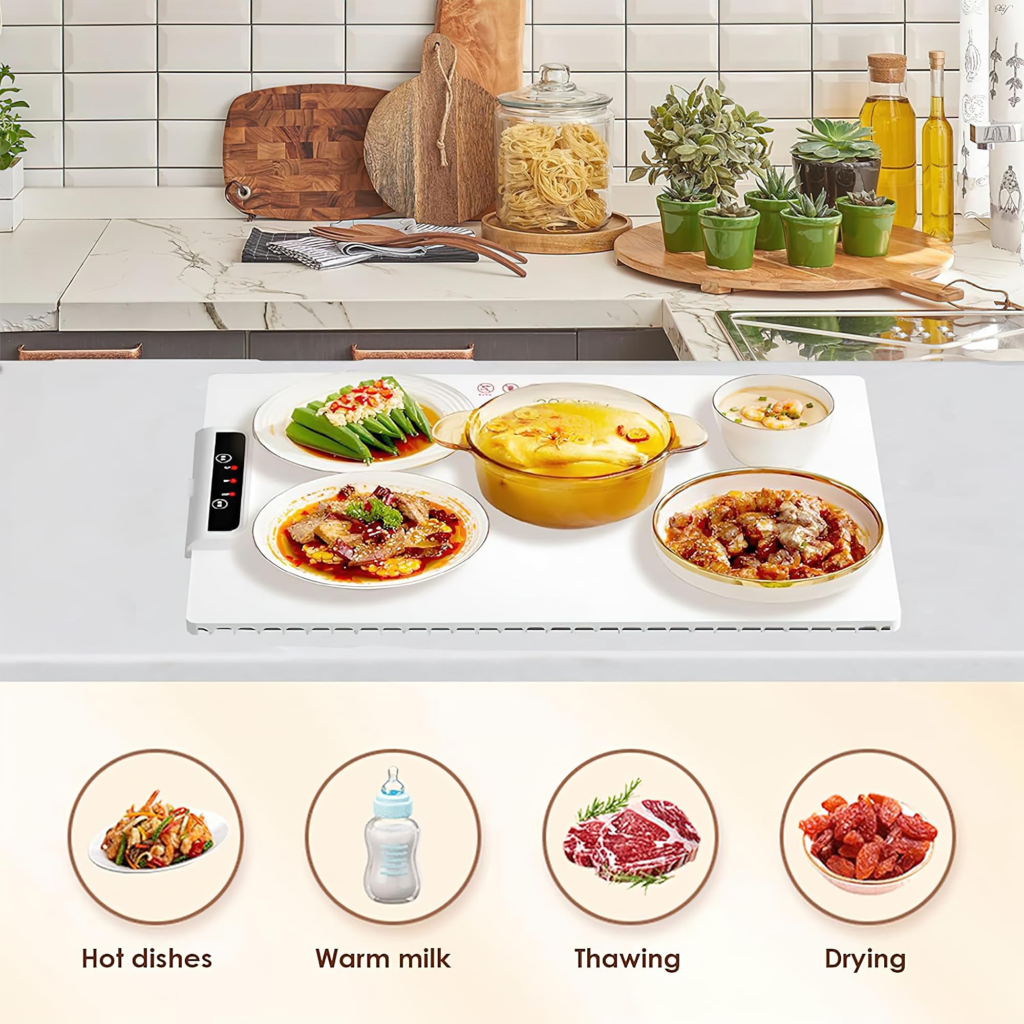 MULZI Electric Silicone Heating Mat - 3 Temperature Settings, Portable & Rollable Food Warmer for Dining Table, Kitchen Counter, Office Desk | Perfect for Keeping Meals Warm, Chocolate Melting, Bread Proofing & Craft Projects