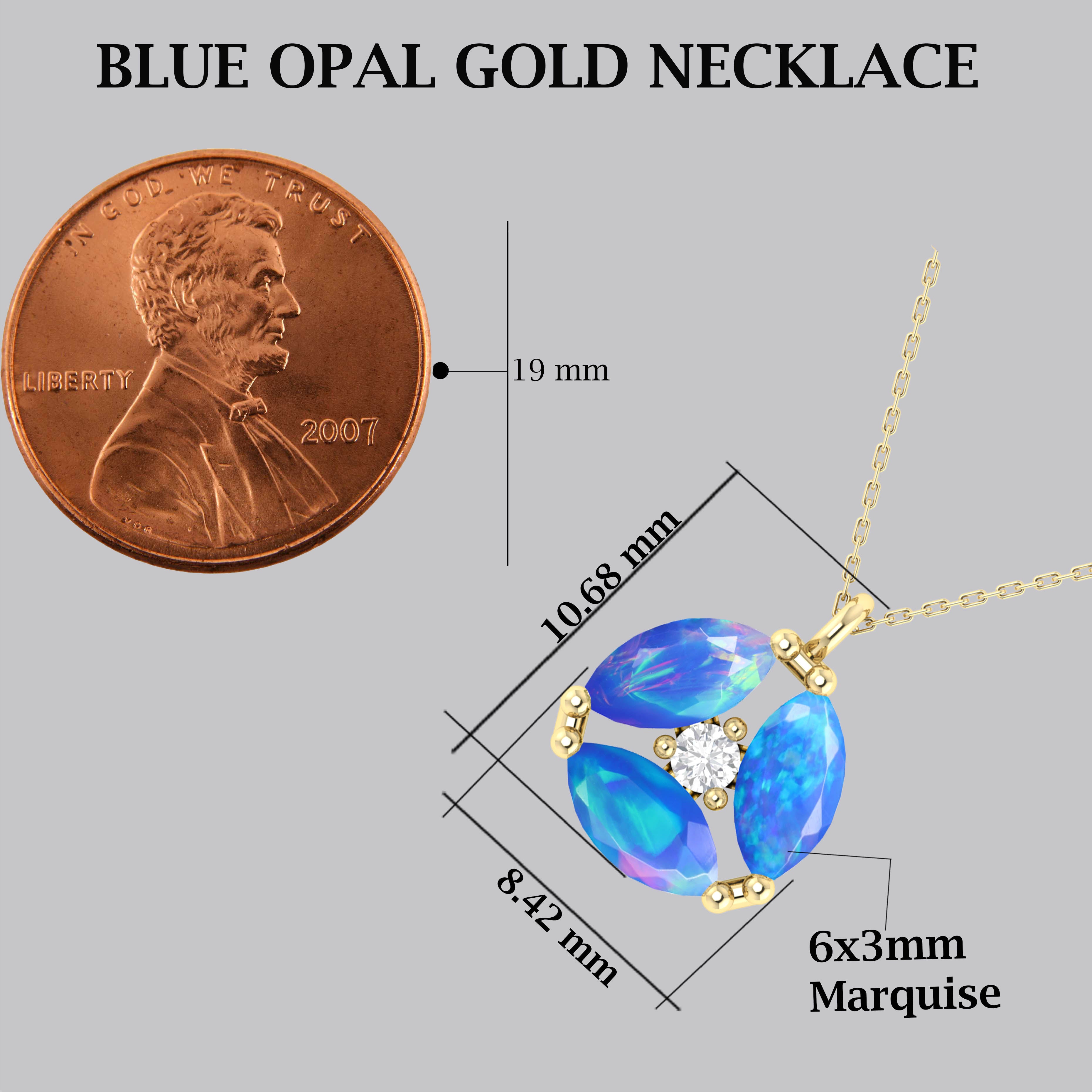 Fire Blue Opal Three Stone Round Pendant Necklace - Elegant Jewelry for Women, Gift for Her, Perfect for Weddings, Anniversaries & Special Occasions