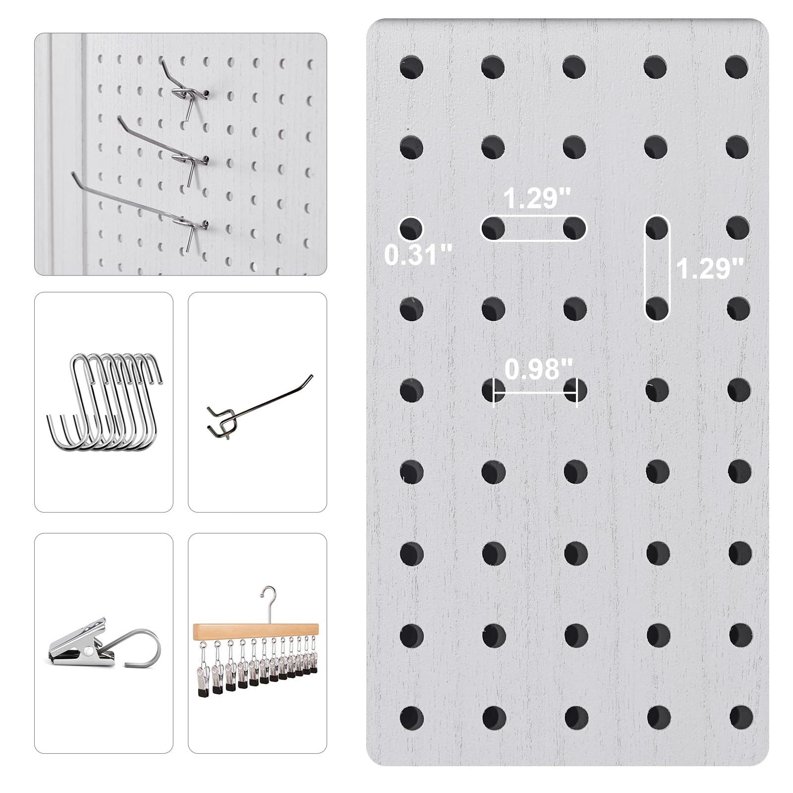 5.6Ft Wooden Room Divider & Pegboard Display - Folding Privacy Screen with 6 Panels, Portable Freestanding Wall Organizer for Retail, Craft & Art Display (White) - Perfect for Home Office, Classroom & Store Organization