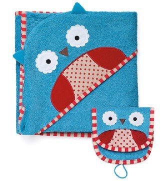 Skip Hop Soft Cotton Terry Toddler Bath Towels with Wash Mitt - Cute Owl Design | Hooded Baby Towel for Bath Time & Swimming | Super Absorbent & Gentle for Kids Skin
