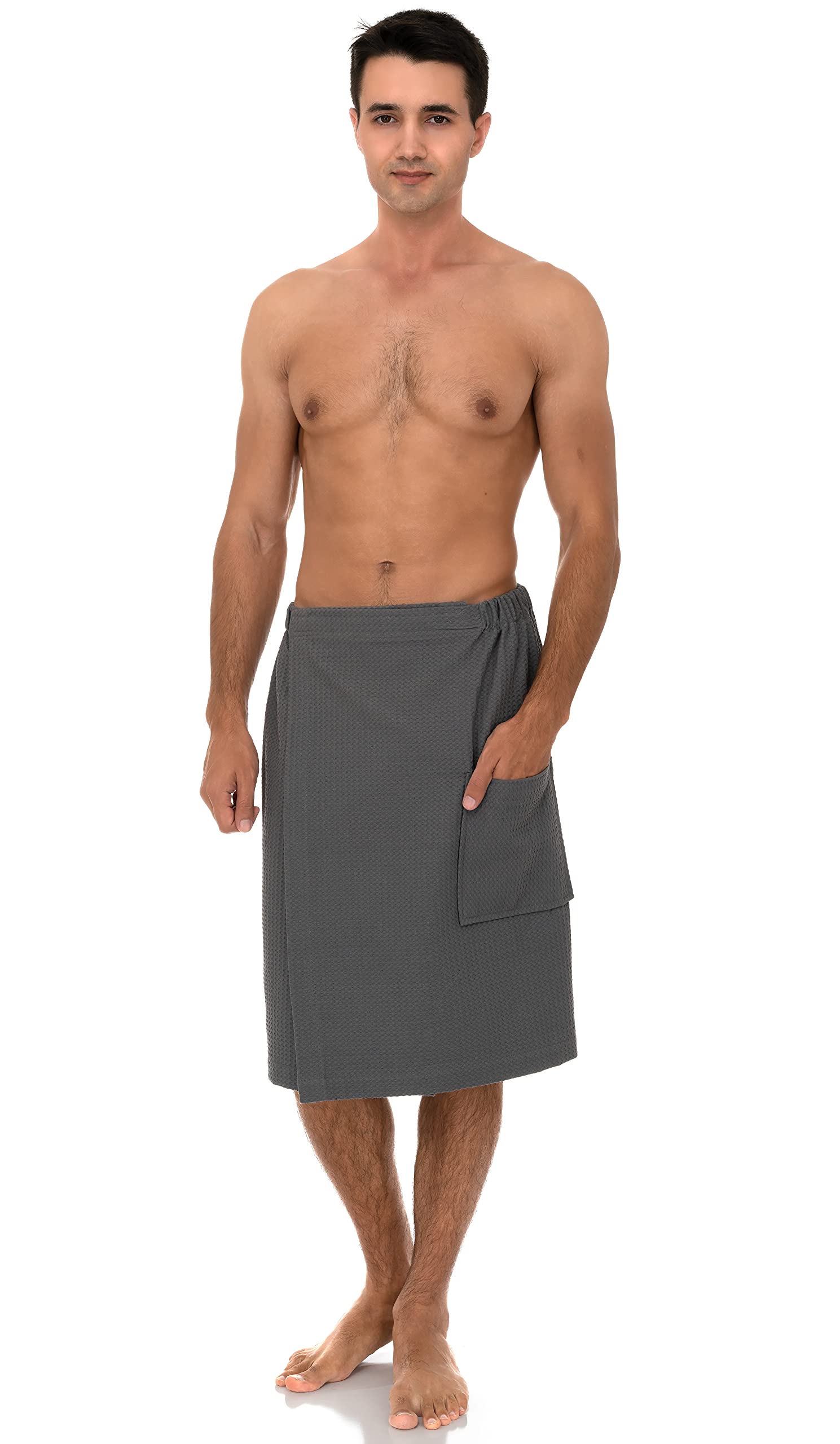 TowelSelections Men's Waffle Weave Shower Wrap - Soft Spa Bathrobe & Gym Cover-Up - Perfect for Home, Spa, Pool & Beach Use