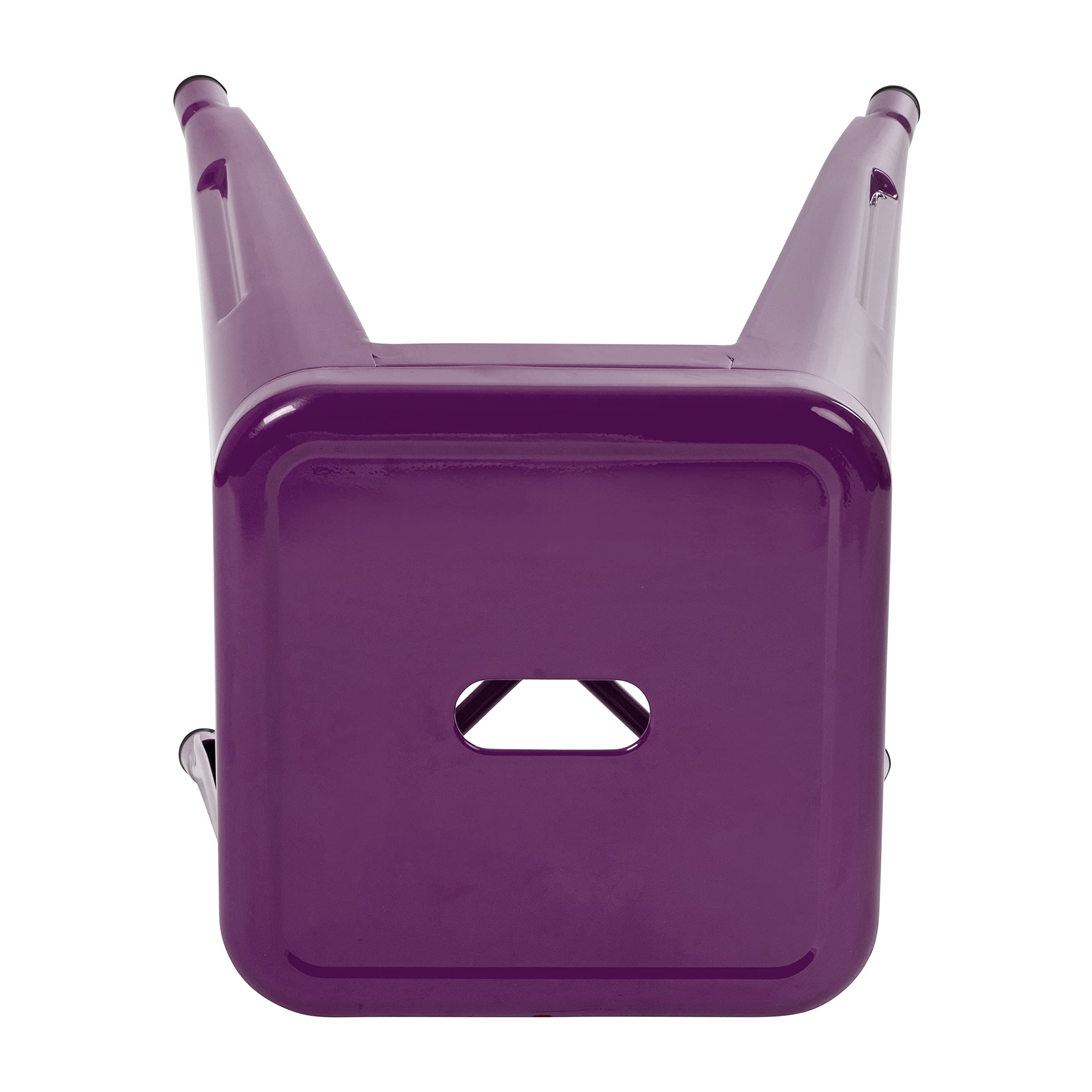 EMMA + OLIVER 18 Inch Stackable Metal Bar Stools - Set of 4 Purple Dining Chairs for Kitchen Island, Breakfast Nook & Small Space Decor | Indoor Counter Height Stools