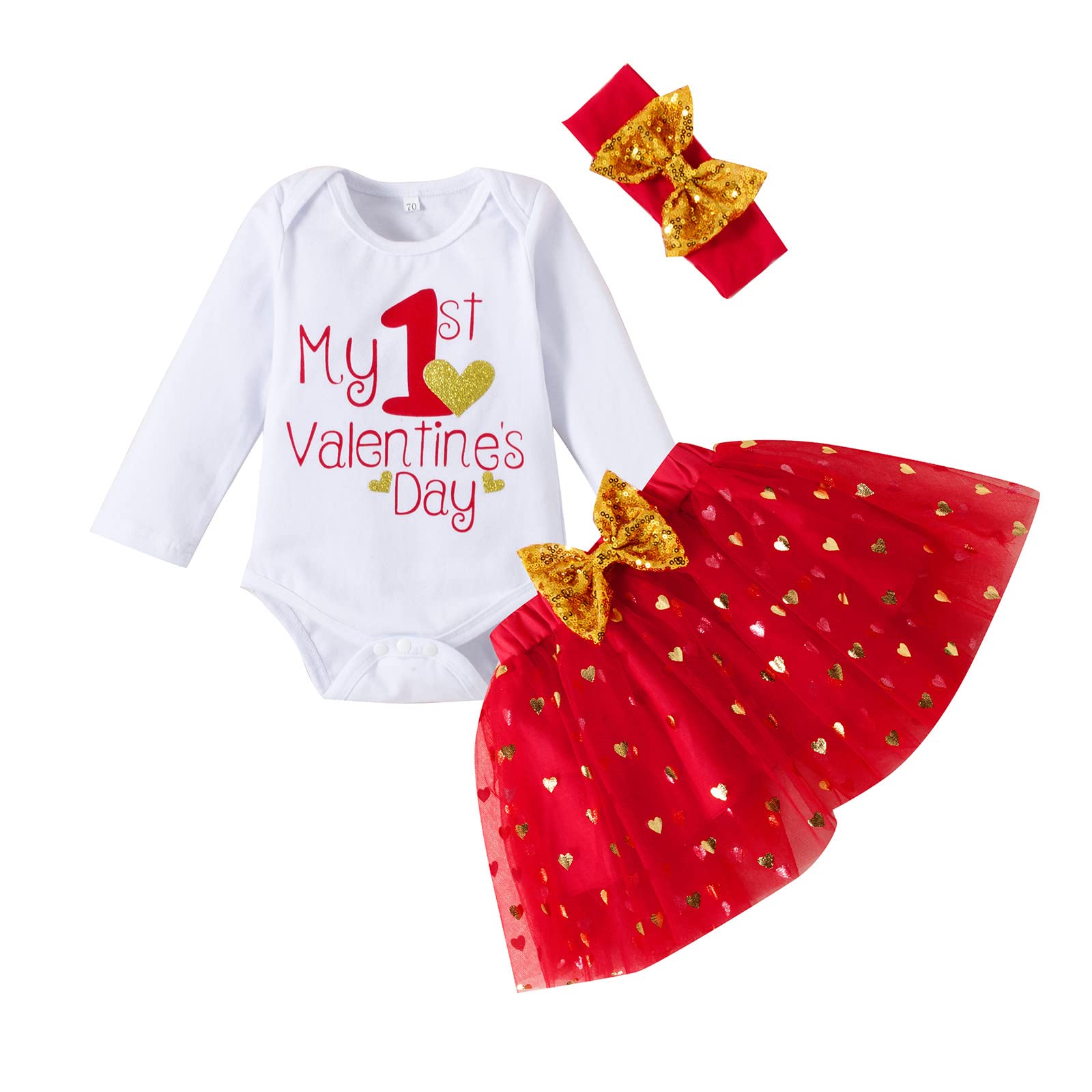 Egbsmy Newborn Baby Girl Outfits - Valentine's Day Romper with Tulle Skirt & Headband Princess Set | Perfect for Photoshoots, Birthday Parties & Special Occasions