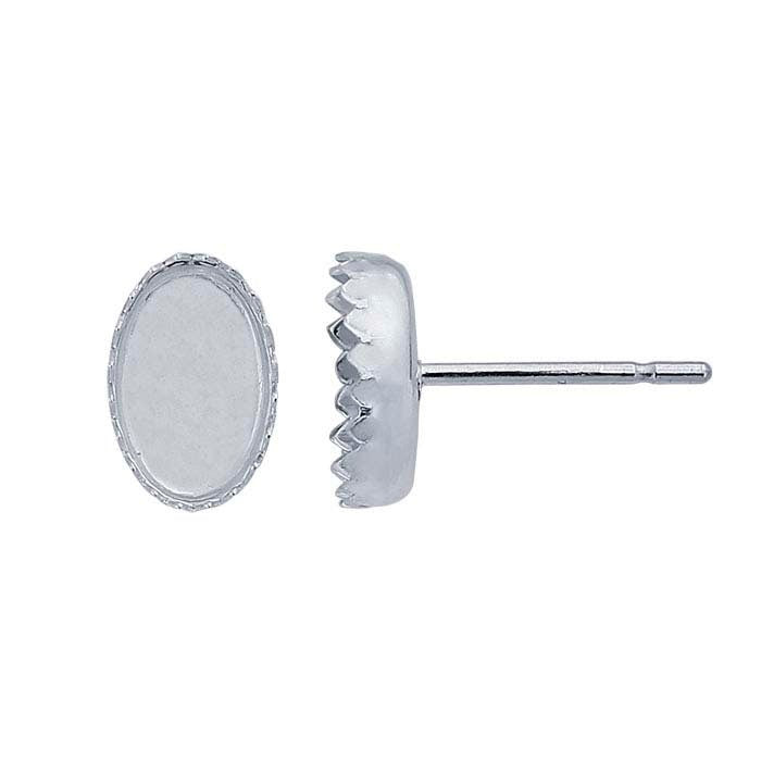 Sterling Silver 5x3mm to 9x7mm Oval Serrated Cabochon Post Earring Settings - Blank Jewelry Mountings for DIY Gemstone Stud Earrings - Perfect for Handmade Jewelry Making and Gift Giving