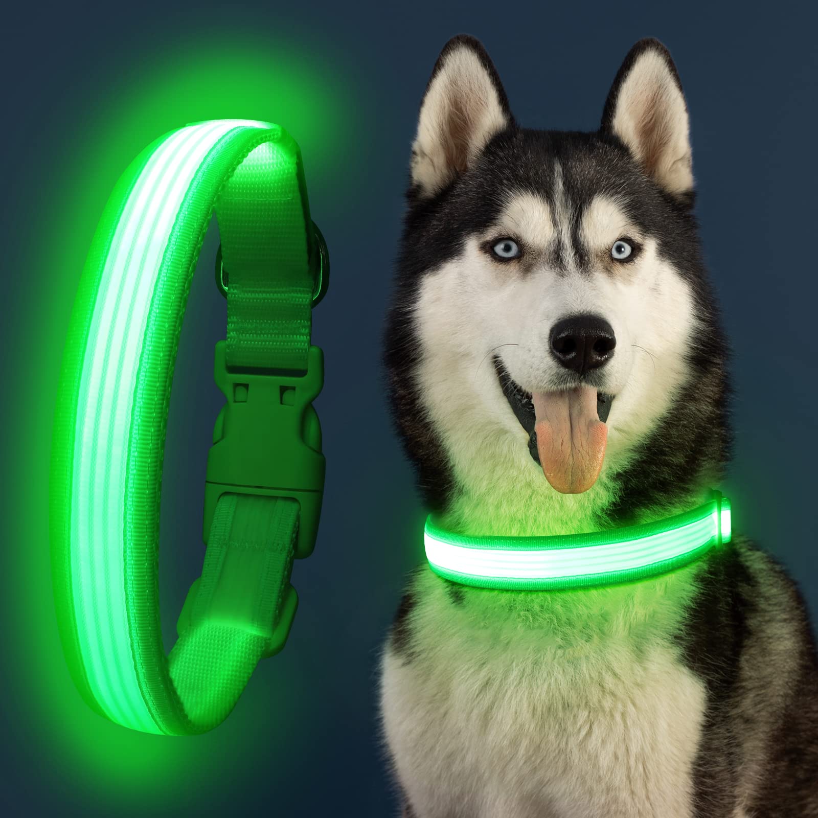 YFbrite USB Rechargeable LED Dog Collar - Super Bright Adjustable Glowing Pet Collar for Night Walking, Safety & Visibility | Green Small Size | Perfect for Evening Walks, Jogging & Outdoor Adventures