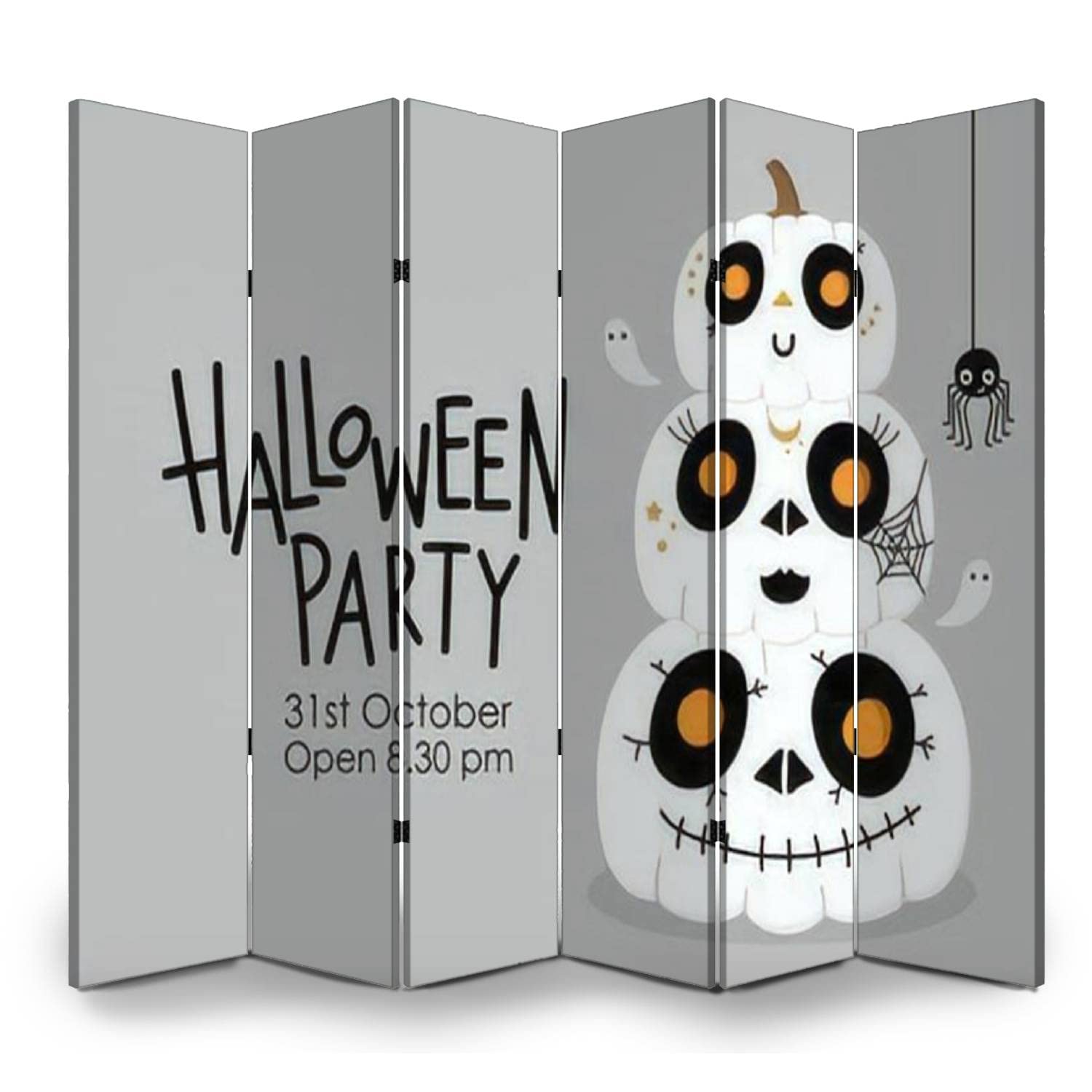 6 Panel Folding Privacy Screen - Halloween Skeleton Pumpkin Canvas Room Divider for Home Office & Bathroom | Portable Partition Wall Decor for Parties, Events & Workspaces