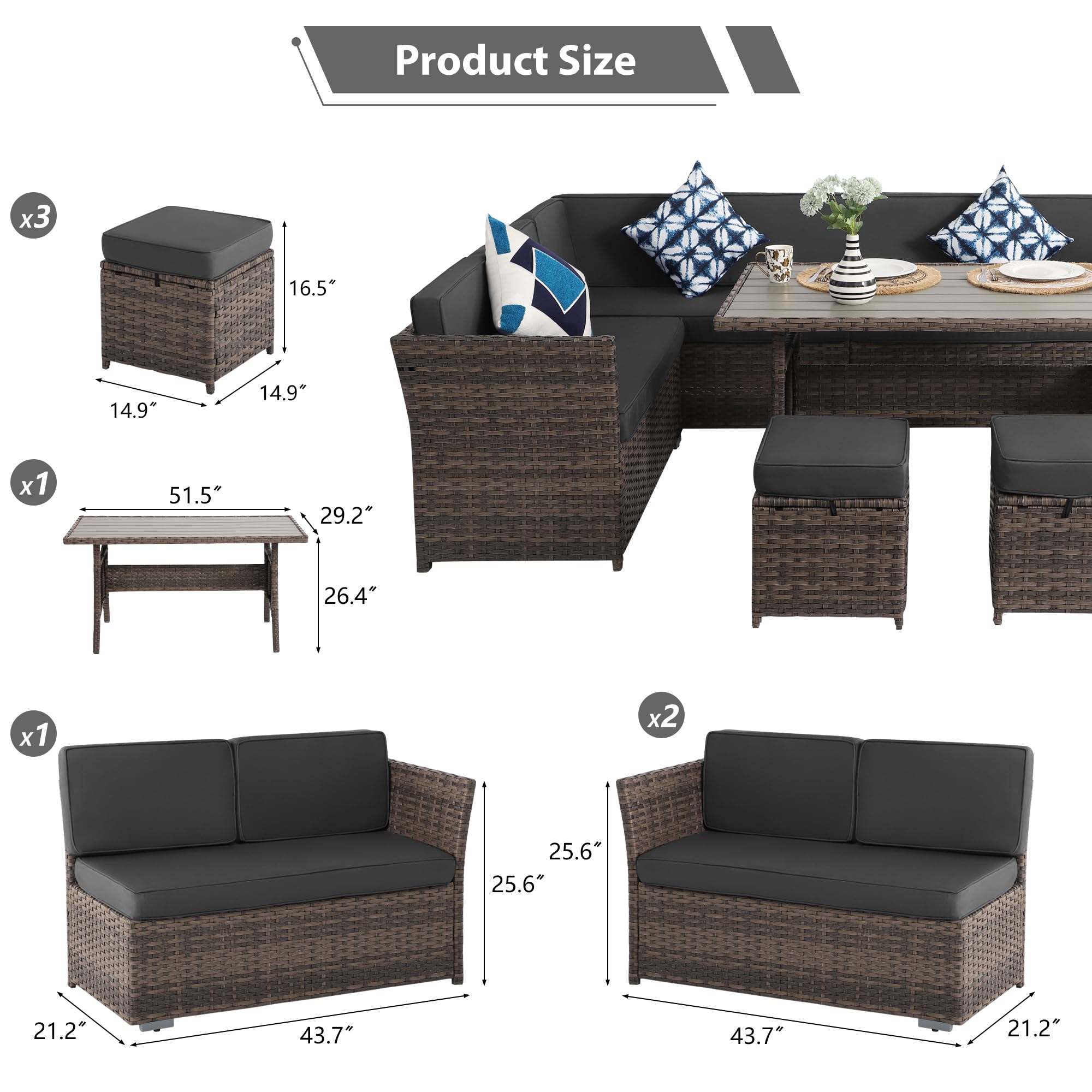 KIGOTY 7-Piece Outdoor Dining Set with Cushions - Patio Table & Chairs for Backyard, Garden, Deck - Weather-Resistant BR-Grey Lawn Furniture - Perfect for Outdoor Entertaining & Relaxation
