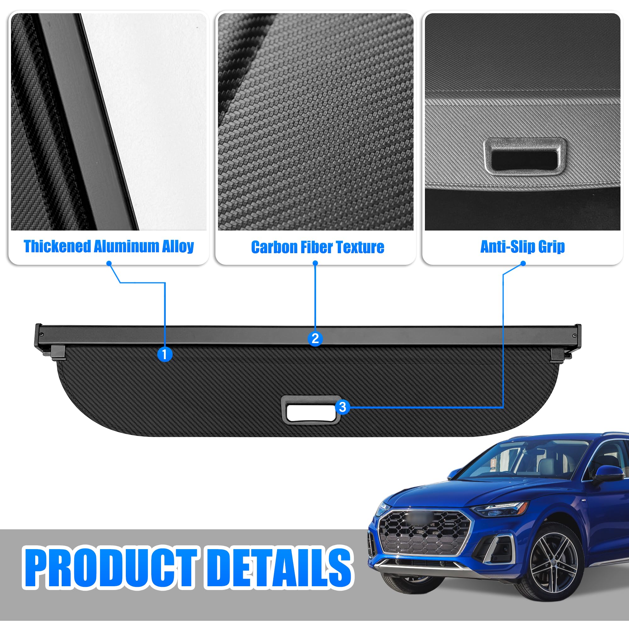 Premium Retractable Cargo Cover for 2017-2024 Audi Q5 - Universal Fit Rear Trunk Security Shade with No Gap Design (Carbon Fiber, Black) | Perfect for Road Trips, Grocery Hauling & Protecting Valuables