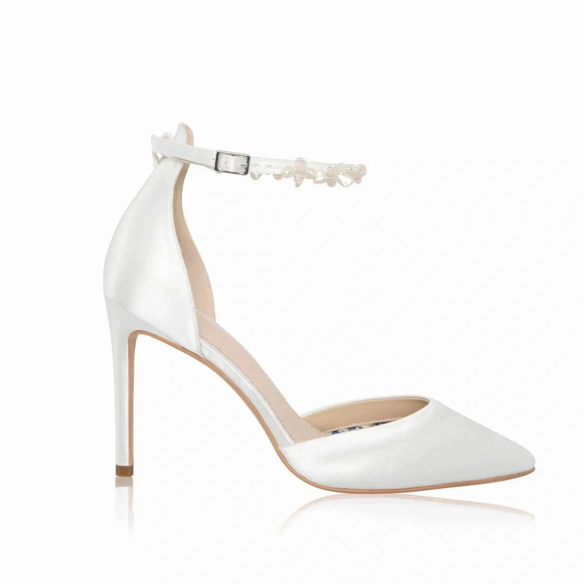 Ivory Satin Wedding Heels with Keshi Pearls - Elegant Ankle Strap Bridal Shoes for Bride, Bridesmaids & Formal Events - ELLA Collection