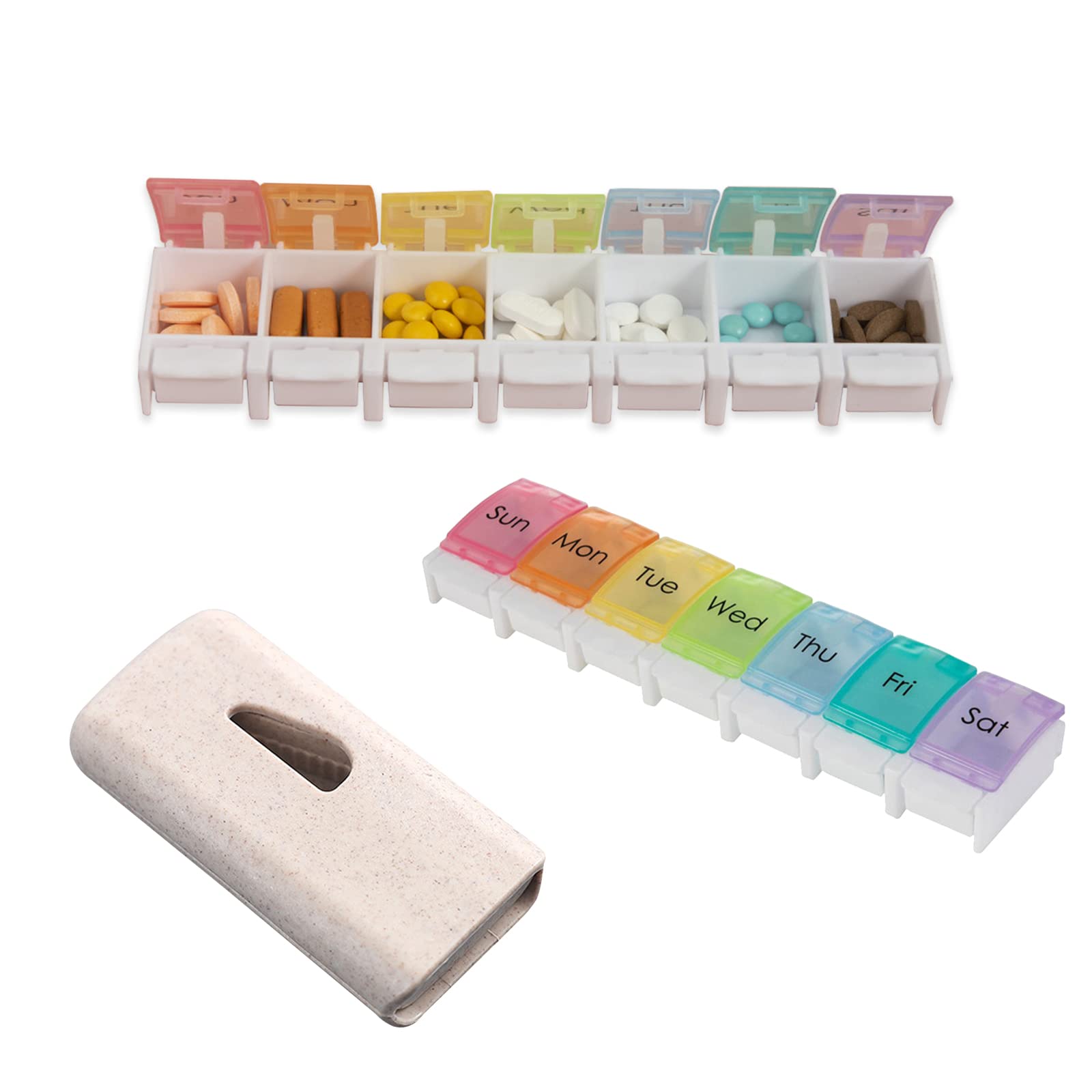 Premium Pill Cutter with Storage Box - Safe Tablet Splitter with Blade Guard for Small & Large Pills - Beige Medicine Organizer - Perfect for Travel, Daily Medication & Elderly Care