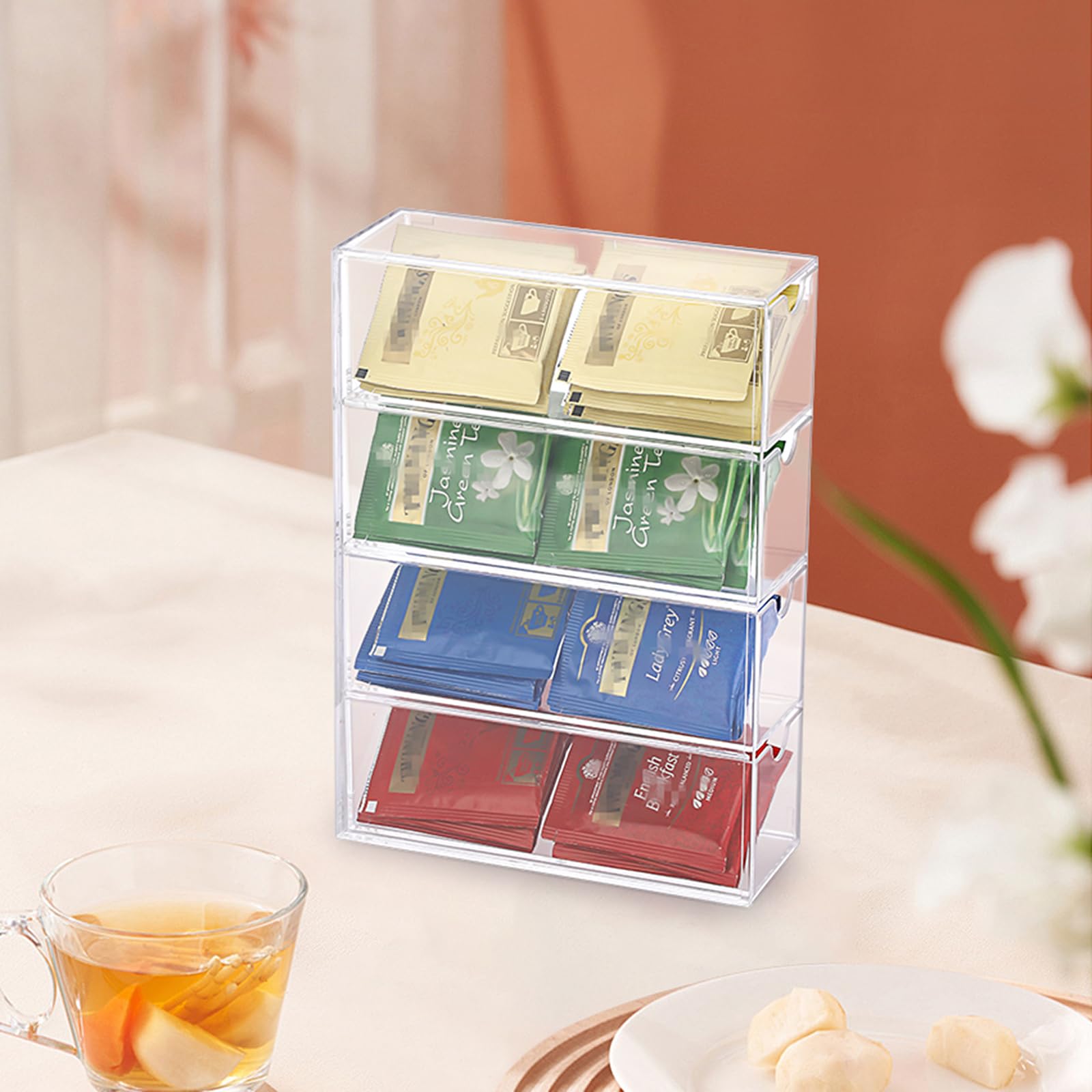 ELLDOO Acrylic Coffee Pod Holder with 4 Drawers - K Cup & Espresso Capsule Organizer for Keurig - Clear Coffee Storage for Home, Office & Coffee Bar Stations (Perfect for Kitchen Counter & Coffee Station Organization)