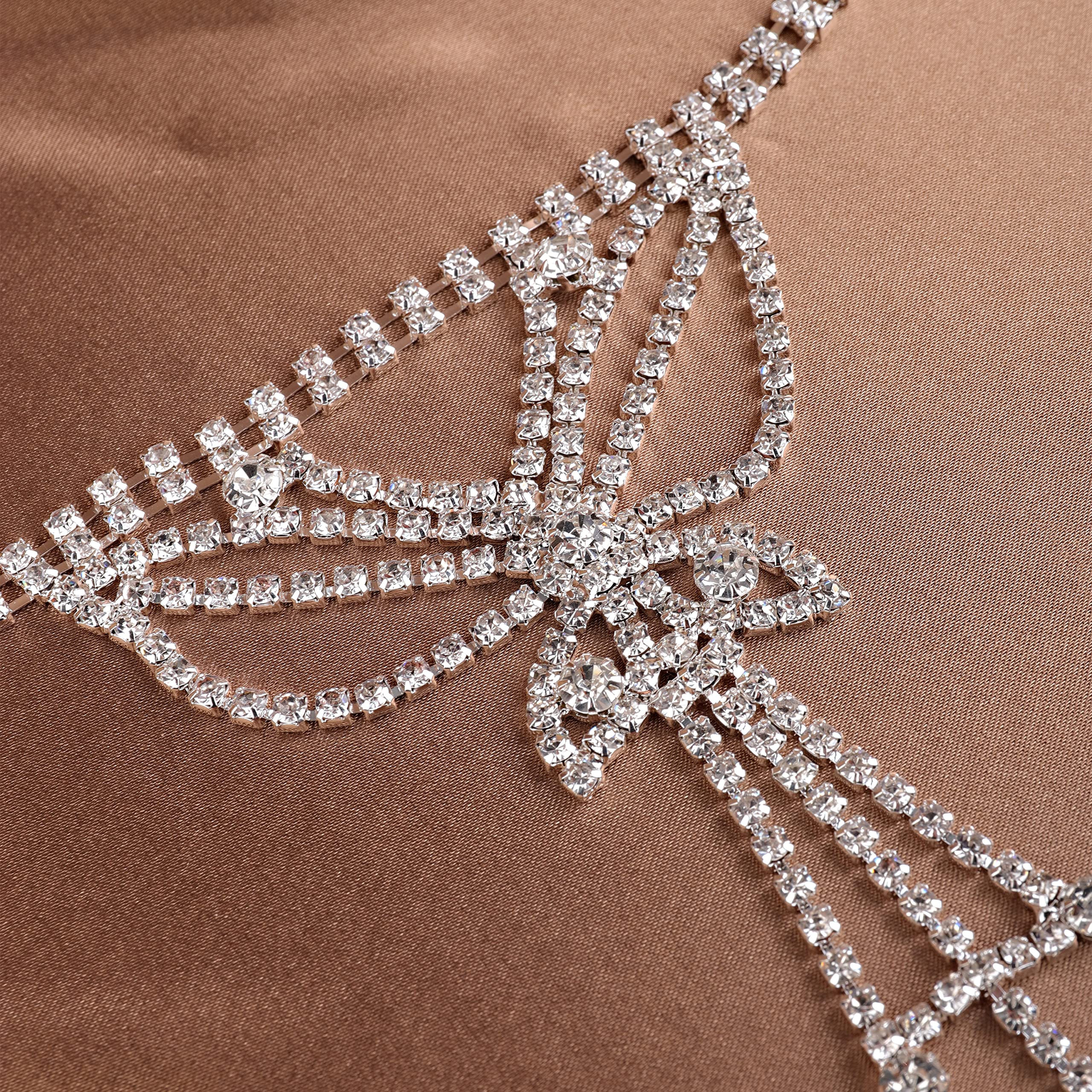 Elegant Rhinestone Butterfly Bridal Bracelet - Adjustable Silver & Gold Crystal Wedding Hand Harness Bangle with Finger Rings - Women's Jewelry Accessories for Bridal Shower, Wedding, Party & Special Occasions