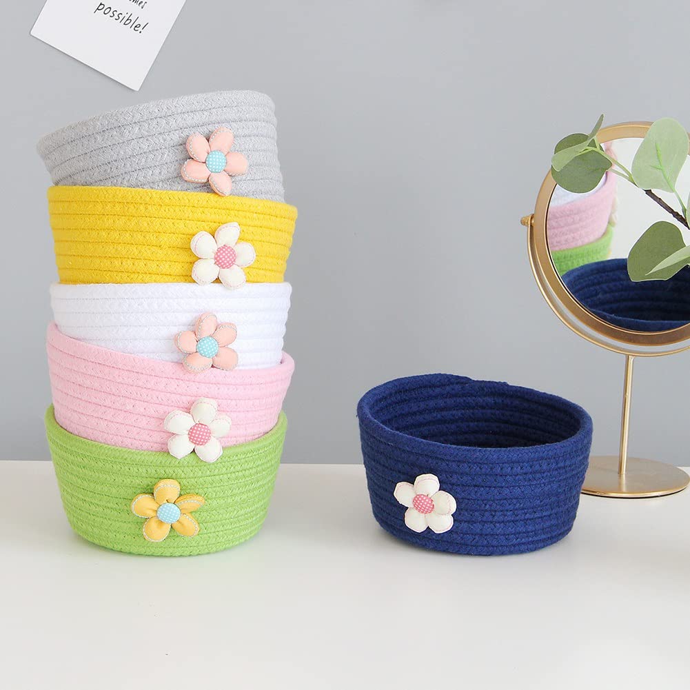 Ochine Cotton Rope Basket - Handwoven Decorative Storage Bin for Nursery, Desk, Bathroom | Small Round Organizer for Toys, Flowers, Laundry | Perfect for Baby Girls, Kids, Pets & Home Decor Gifts