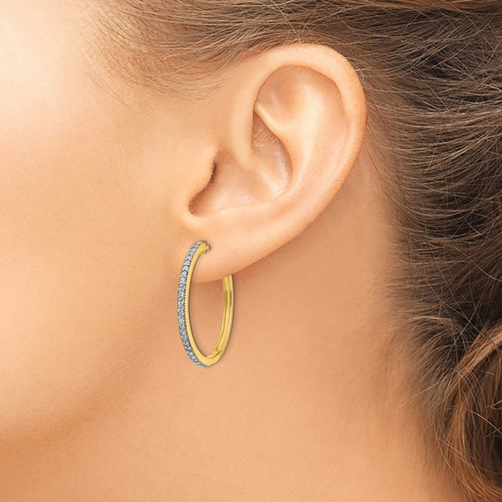14K Gold Diamond Milgrain Hinged Hoop Earrings - EM4280 055 YA | Elegant Dangle Earrings for Women | Perfect for Weddings, Parties & Special Occasions