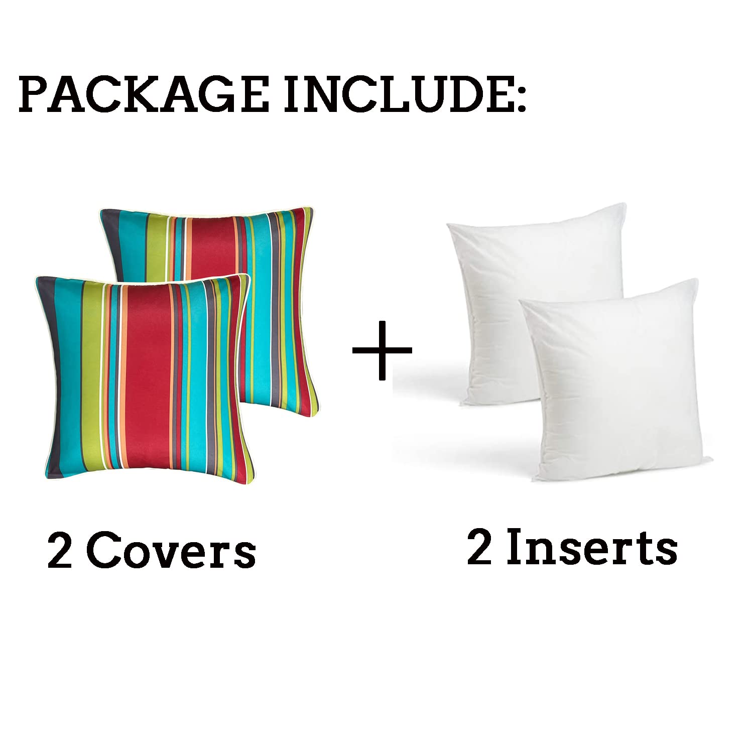 Waterproof Outdoor Throw Pillows Set of 2 - 18x18 Inch Striped Decorative Pillows with Enipate Inserts for Patio Furniture, Garden, Poolside & Porch Decor