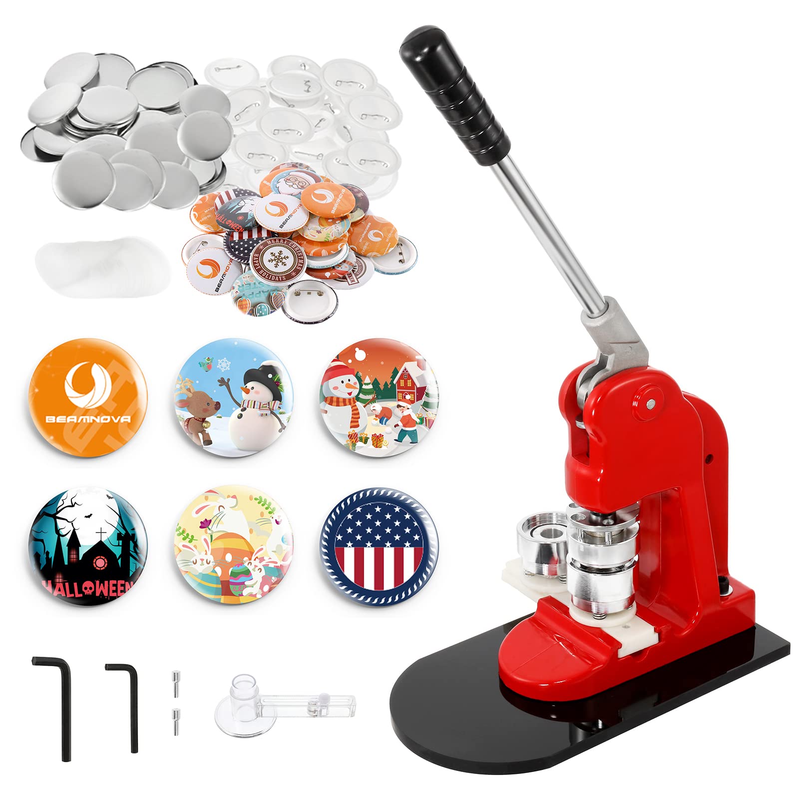BEAMNOVA DIY Button Maker Machine Kit - 25mm (1 Inch) Round Pin Badge Press with 1000 Button Parts & Supplies for Custom Pins, Events, Gifts & Crafts