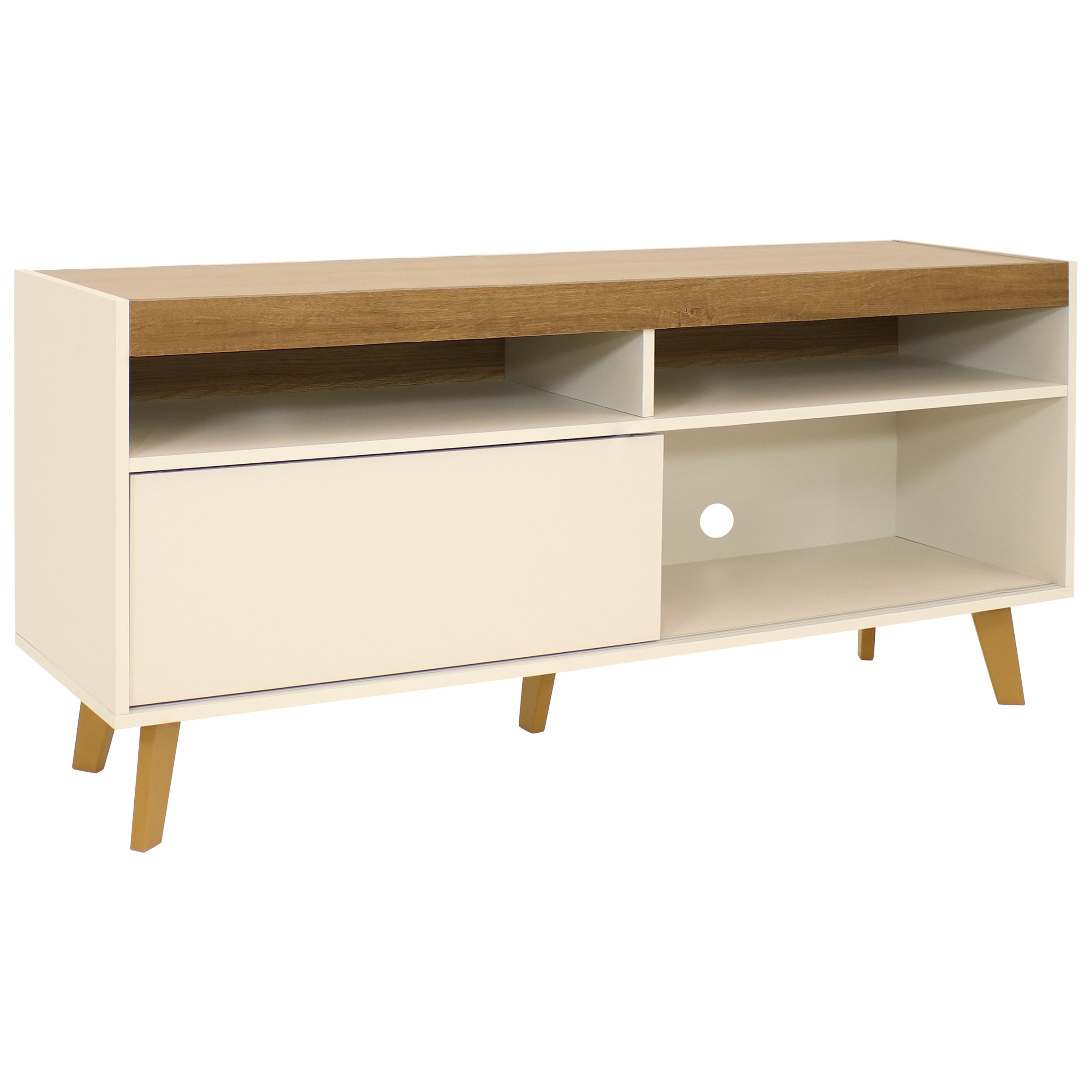 Mid Century Modern TV Stand for 58 Inch Flat Screen - Sunnydaze Retro Entertainment Center with Storage for Living Room & Home Theater