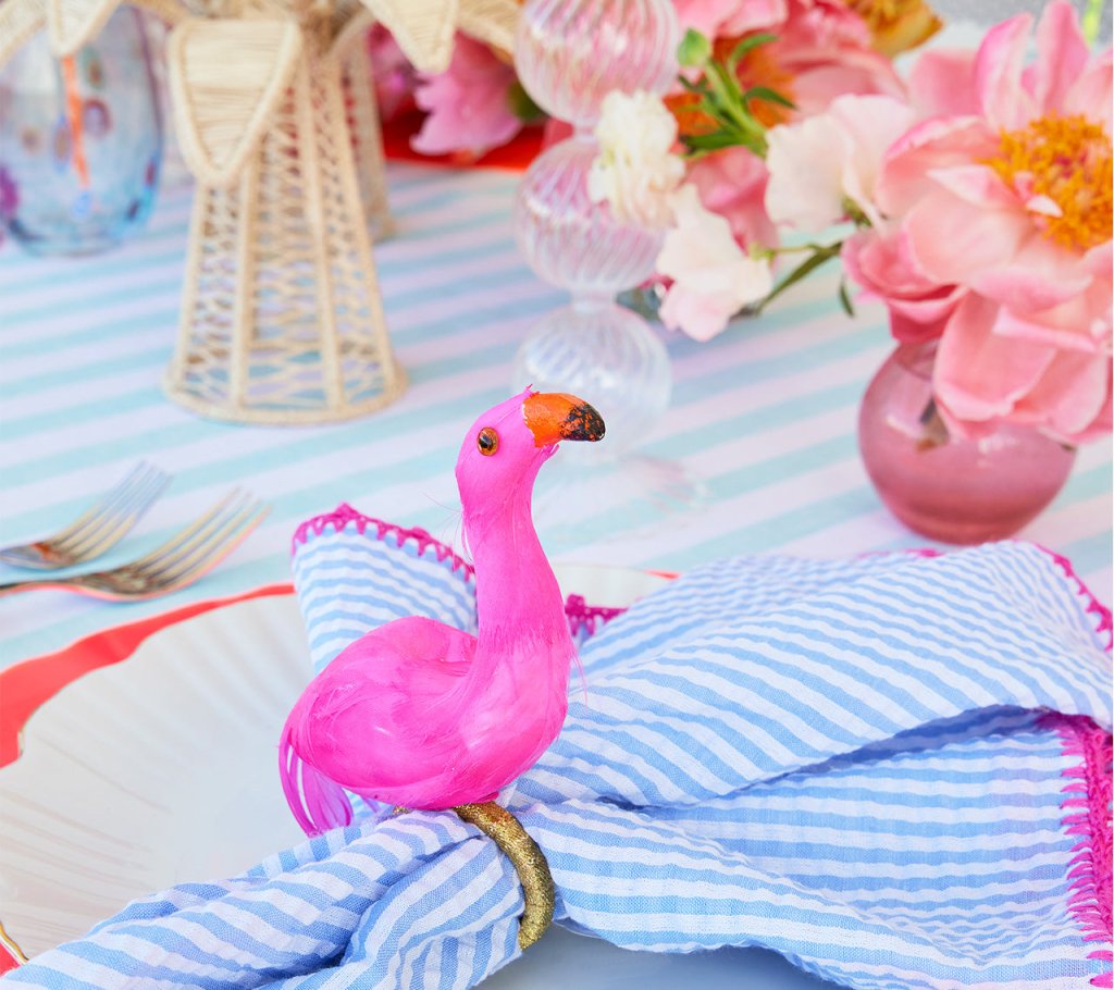 Pink & Orange Flamingo Napkin Rings - Set of 4 for Tropical Party Decor & Summer Table Setting