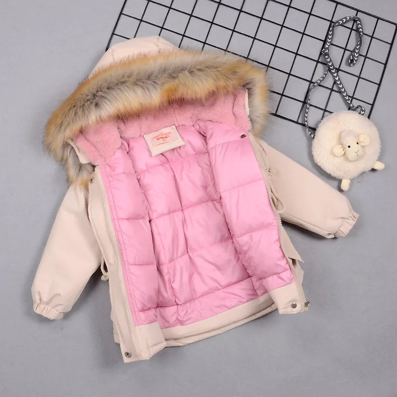 Warm Kids Down Jacket with Fur Collar for Girls Ages 2-8 | Winter & Autumn Thick Outerwear | Perfect for School, Playdates & Cold Weather Activities