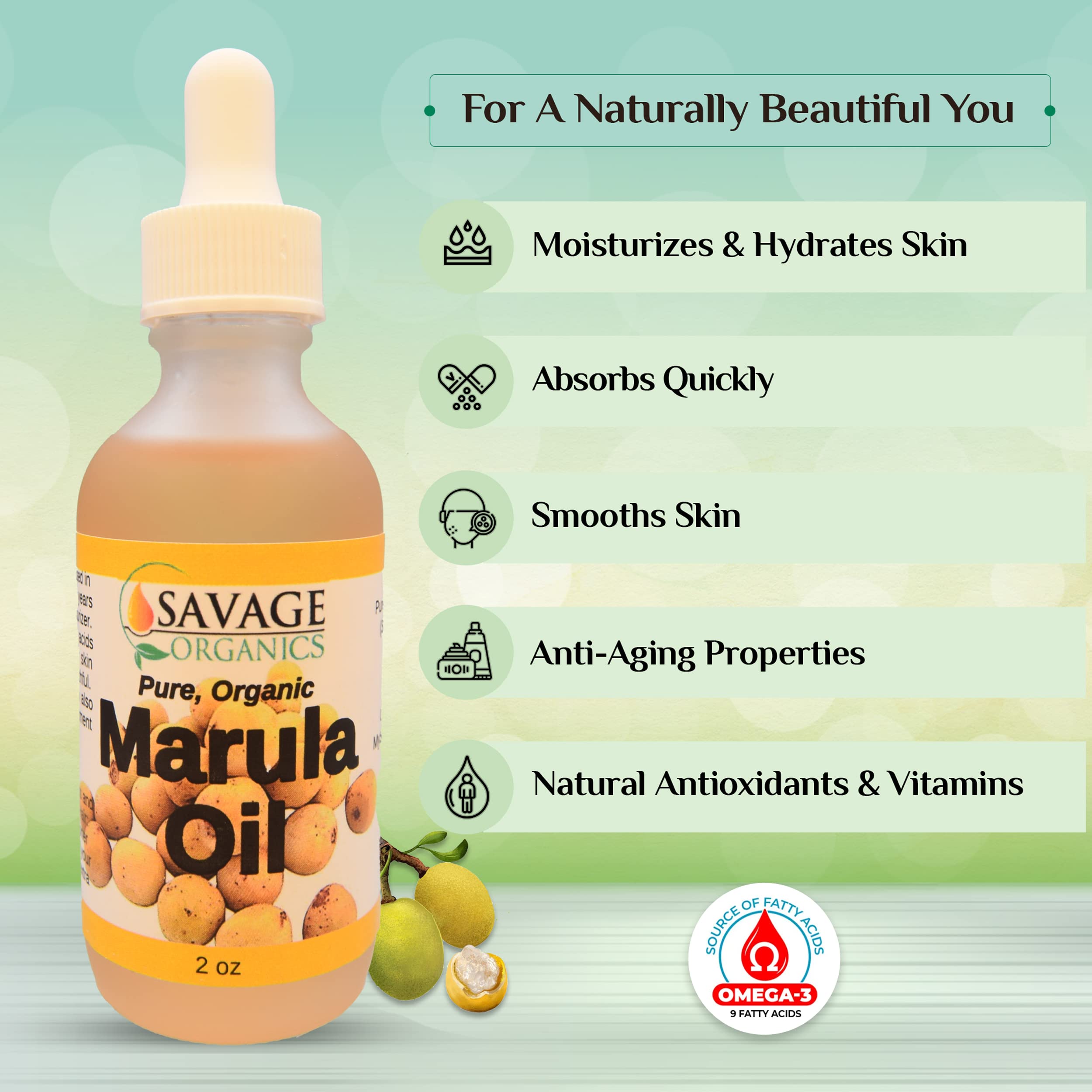 Organic Cold Pressed Marula Oil for Face & Hair - Premium 100% Pure Natural Facial Oil, 2 oz - Hydrates Skin & Strengthens Hair for Daily Beauty Routine
