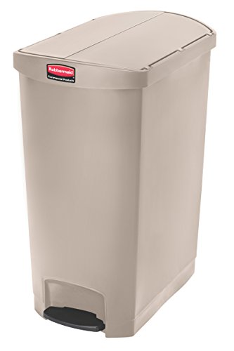 Rubbermaid Commercial 24 Gallon Slim Step-On Trash Can - Beige Plastic Garbage Bin for Kitchen, Office, or Restaurant Use