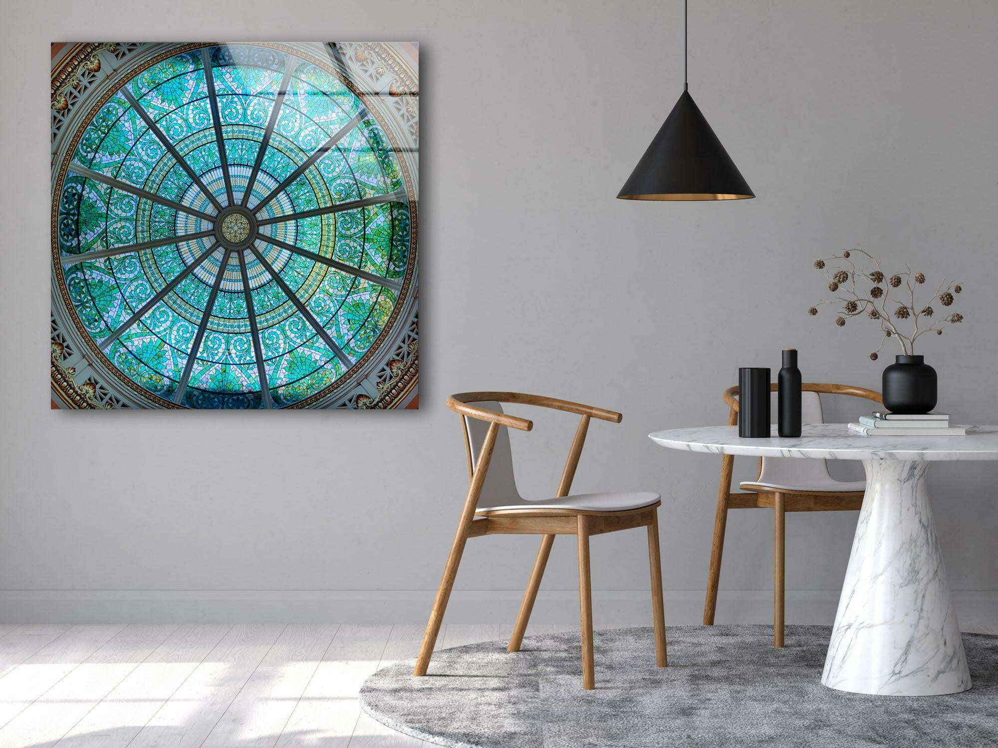 Stained Glass Blue Church Window Wall Art - Handmade Gothic Decor for Home, Office & Wedding Venue