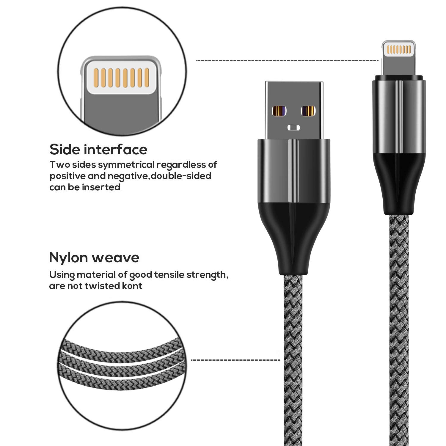 FEEL2NICE MFi Certified iPhone Charger Cable (3 Pack 6FT) - Durable Nylon Braided Lightning Cable for iPhone 14/13/12/11/X/8/7, Fast Charging USB Cable - Perfect for Home, Office, Car & Travel Use