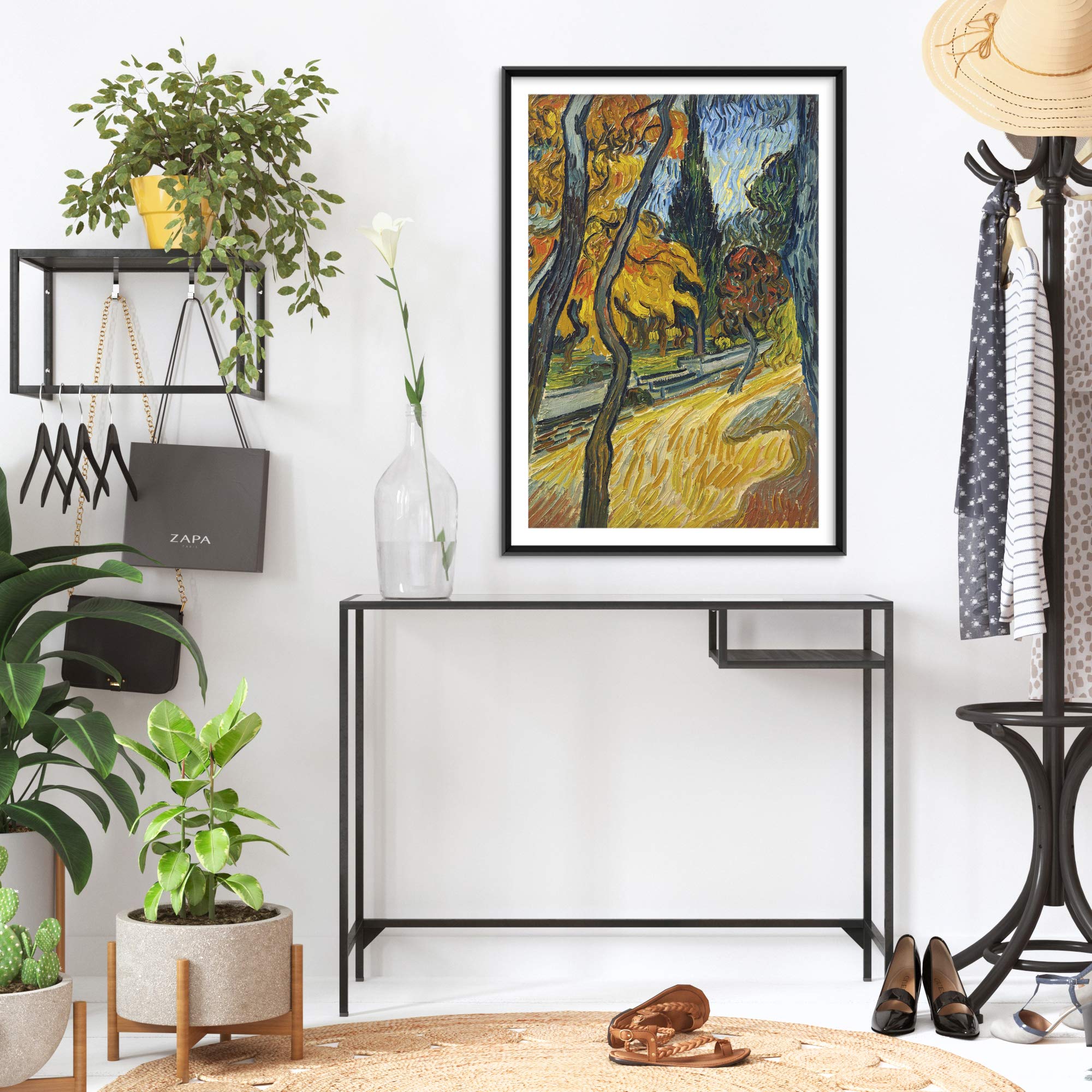 Vincent Van Gogh Trees in The Garden of Saint Paul Hospital (1889) Textured Paper Art Print Poster - 24x16 Inches - Dutch Post-Impressionist Painting Reproduction - Perfect for Home Decor, Office Wall Art & Gift for Art Lovers