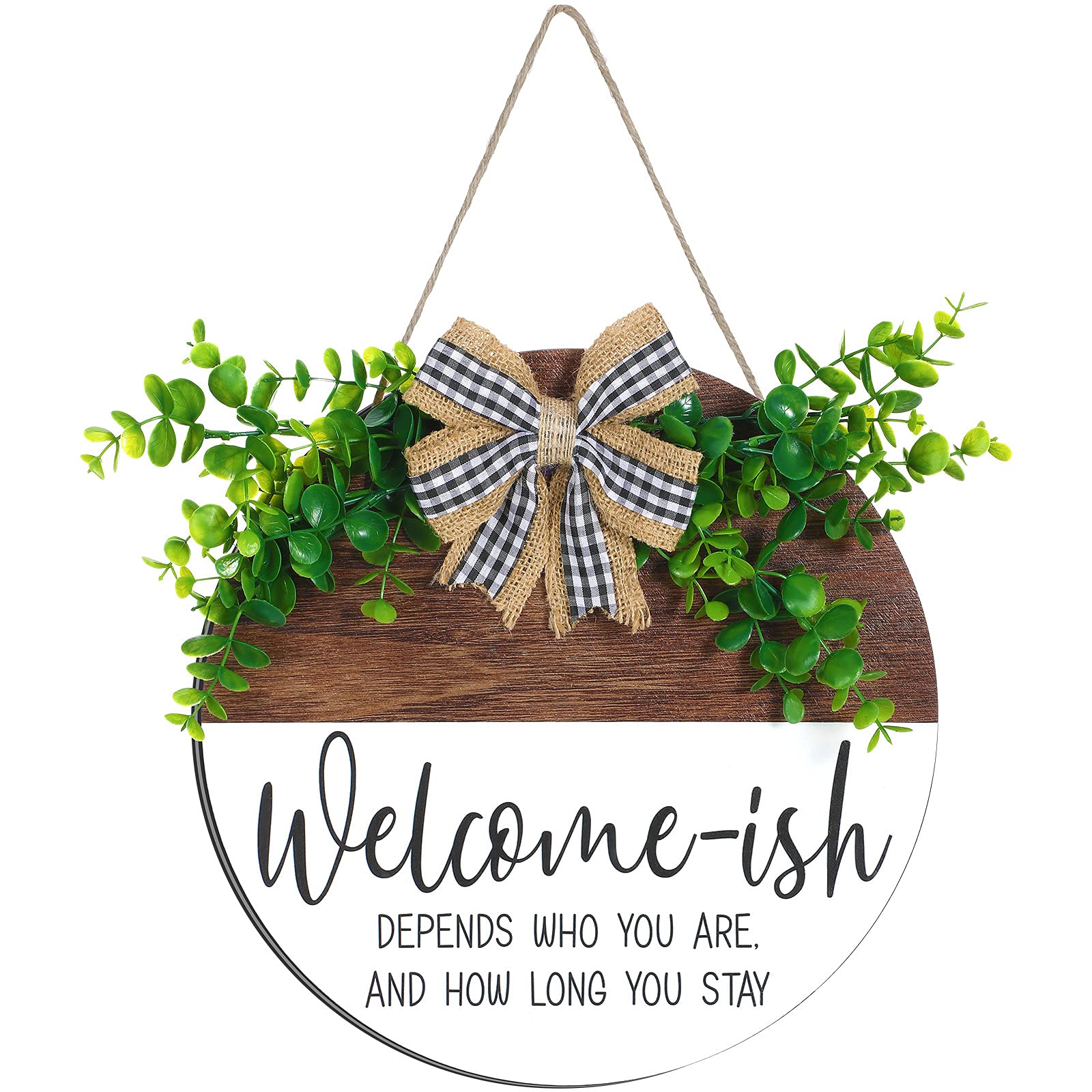 Funny Welcome Sign for Front Door - Rustic Wooden Plaque with Wreath Hanger, Farmhouse Porch Decor, 12 x 12 Inch Round Wall Art - Perfect for Home Entryway, Housewarming Gifts & Farmhouse Style Decorations