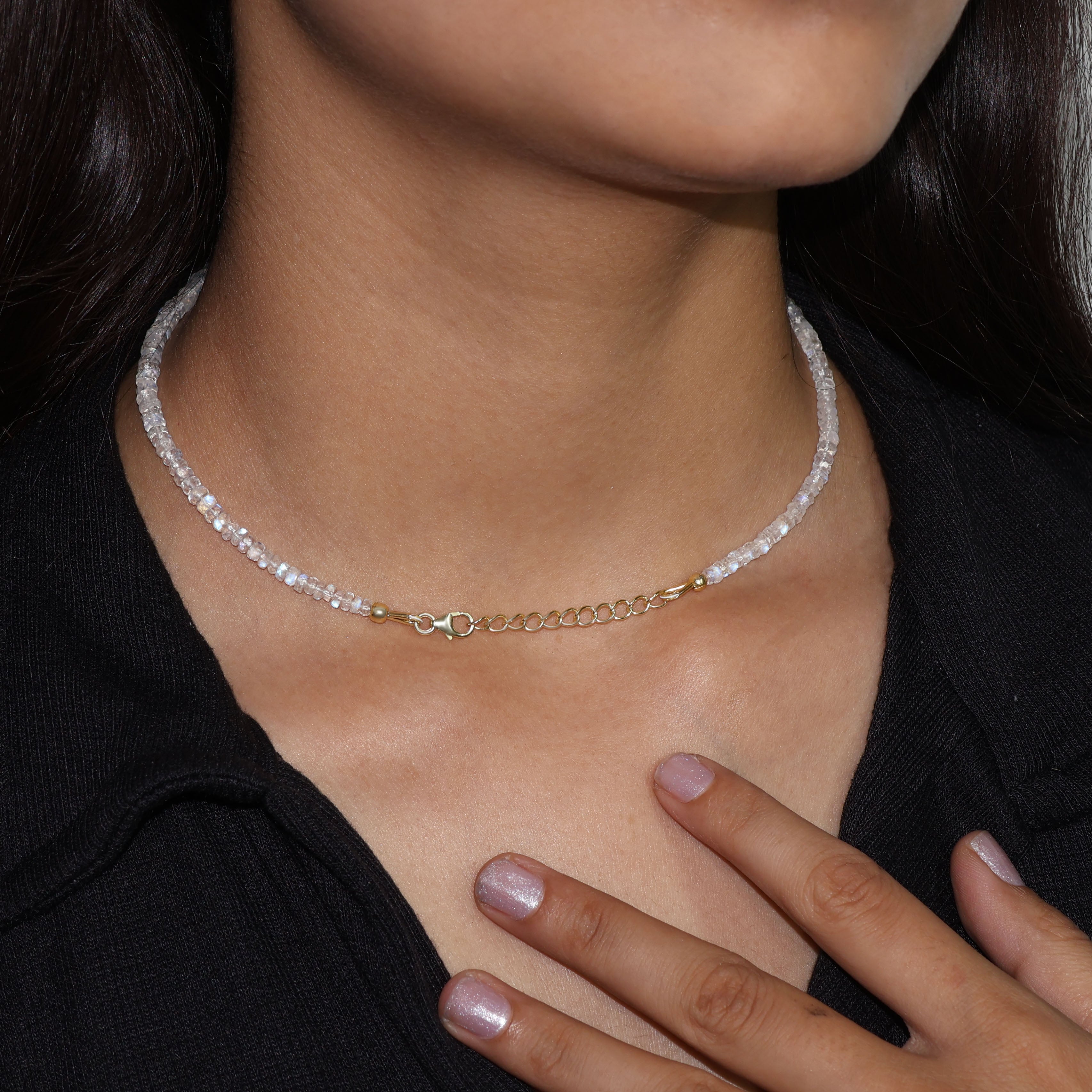 Moonstone Beaded Necklace with 16 + 2 Inch Extender - Elegant Crystal Jewelry for Women, Adjustable Length for Layering or Gift Giving - Perfect for Weddings, Parties & Everyday Wear