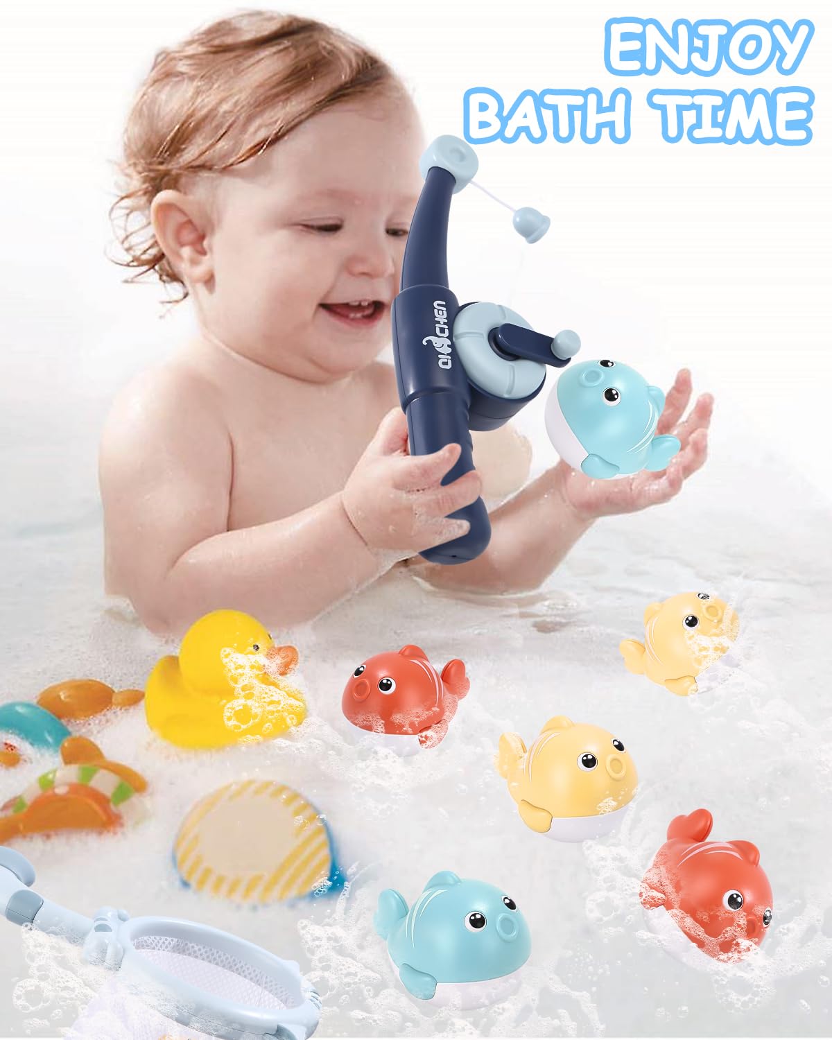 **Kureny Magnetic Fishing Bath Toy for Toddlers 1-6 Years - Fun Bathtub Game with Fishing Net - Perfect Gift for Boys & Girls - Ideal for Bath Time Play & Early Learning**