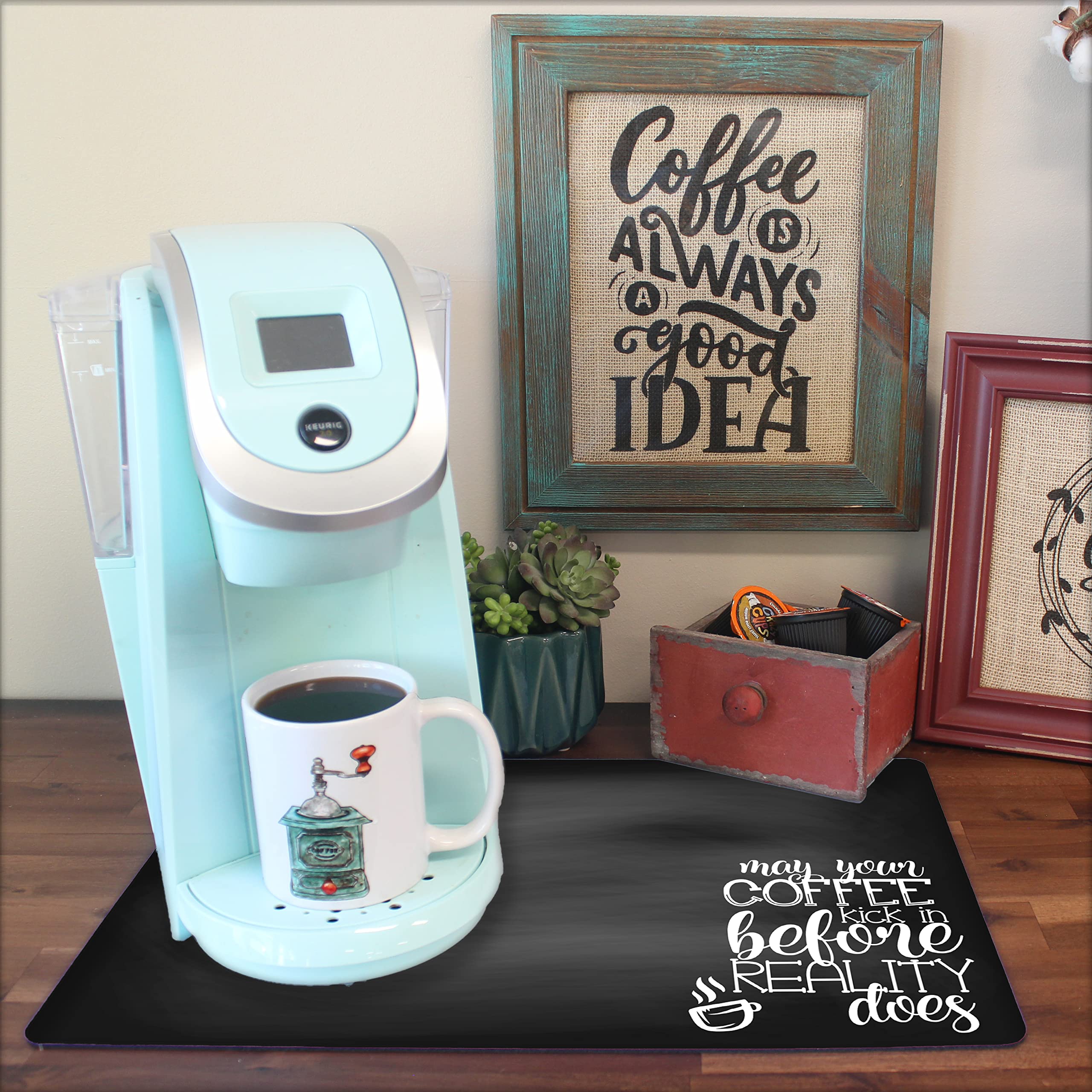 Washable Chalkboard Placemat for Coffee Maker & Espresso Machine - Spill-Proof Coffee Bar Mat - USA Made (12