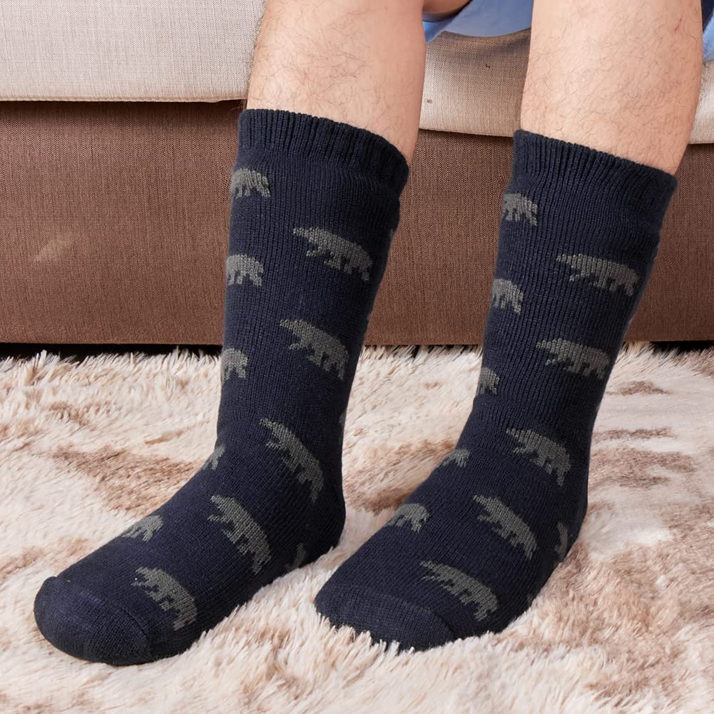 LEMZONE Men's Thick Warm Slipper Socks - Non-Slip Winter Cozy Fuzzy Fleece Lining Cabin Socks with Grips for Indoor & Outdoor Use - Perfect for Home, Office, and Cold Weather Activities