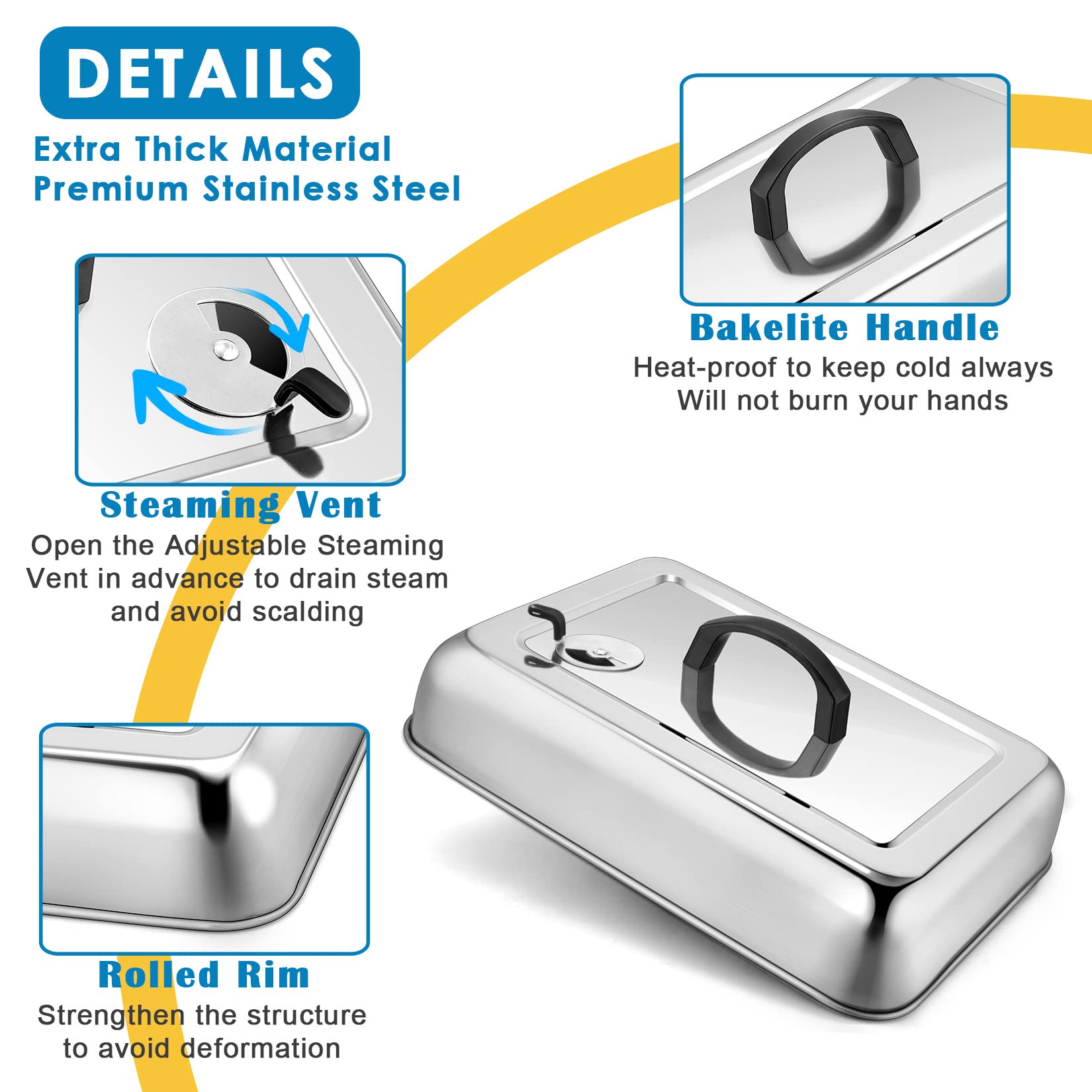Joyfair 13 x 9.8 Inch Stainless Steel Basting Cover & Cheese Melt Dome for Flat Top Griddle - Heat-Resistant Handle, Dishwasher Safe with Vent - Perfect for Outdoor BBQ, Indoor Cooking, and Restaurant Use