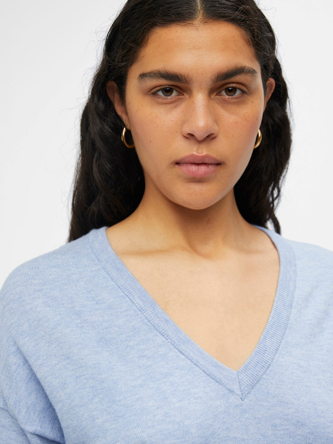 Eleana V Neck Jumper Sweater for Women - Soft Knit Pullover (Serenity Melange) - Perfect for Office, Casual Wear & Fall Layering