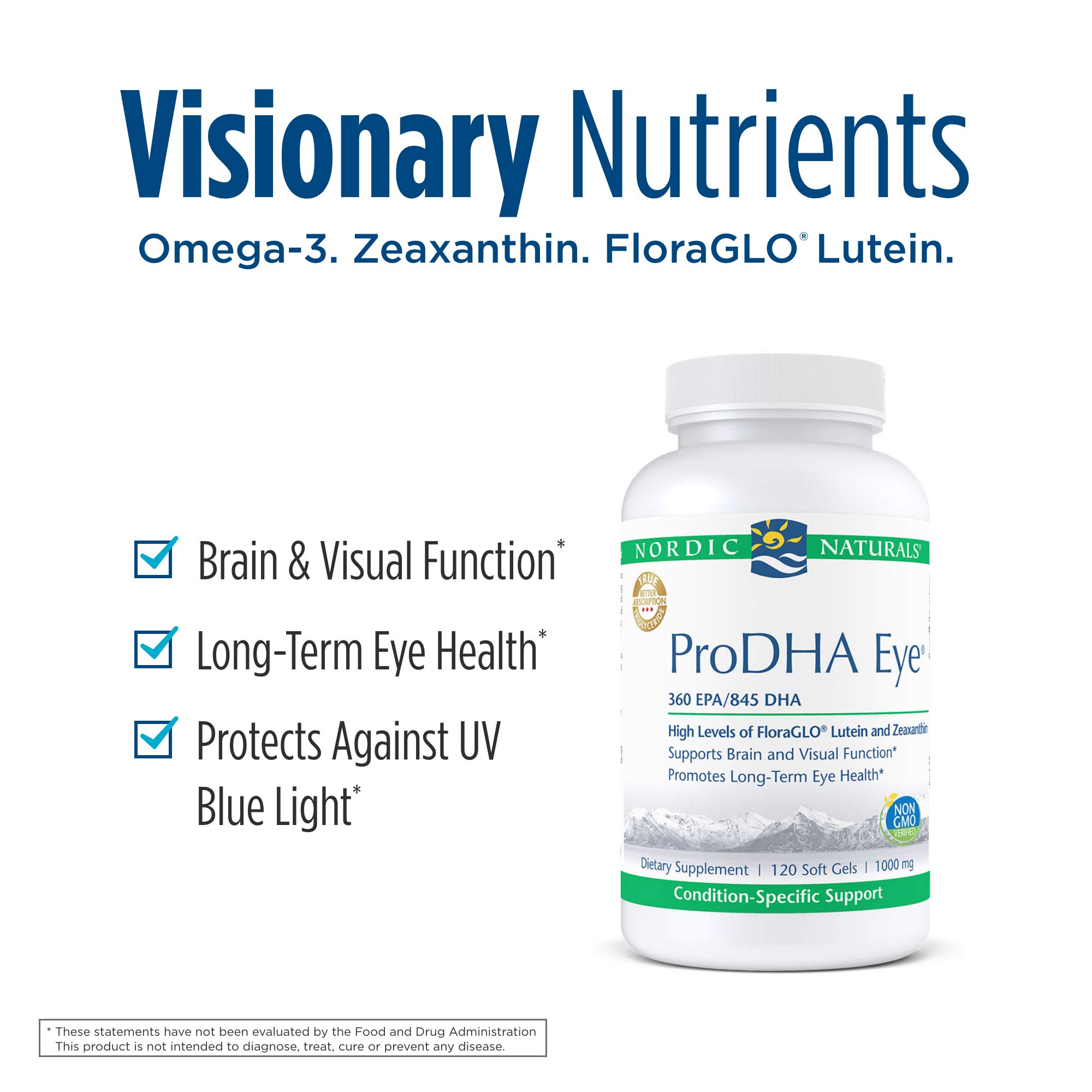 Nordic Naturals ProDHA Eye - Premium Fish Oil Supplement with 360mg EPA & 845mg DHA, Enhanced with 20mg FloraGLO Lutein & 4mg Zeaxanthin for Brain & Eye Health Support - 120 Softgels for Daily Vision & Cognitive Wellness