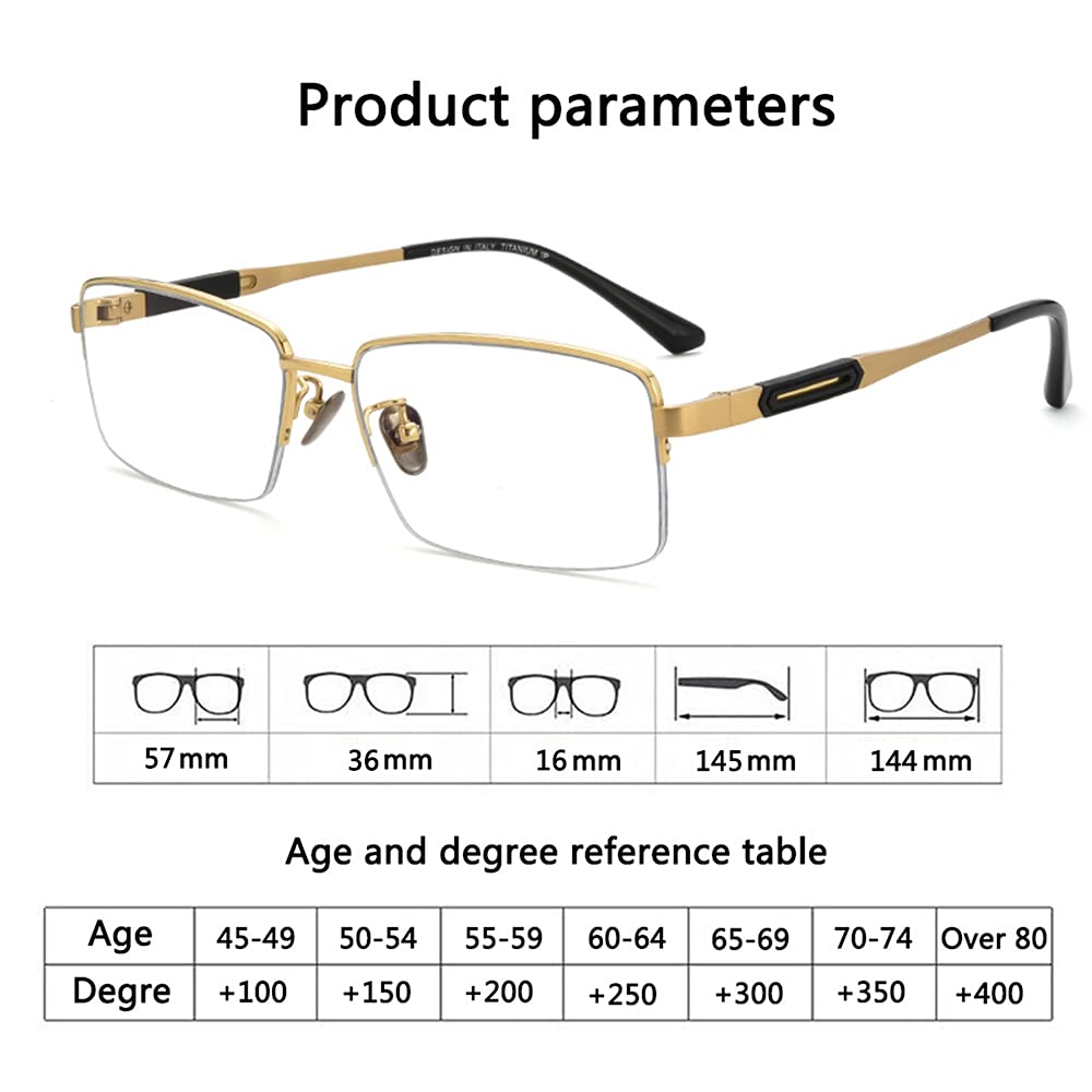 Pure Titanium Blue Light Blocking Reading Glasses for Men - Progressive Multifocus Computer Glasses with Anti-UV Protection (Gold Frame, +1.50 Strength) - Ideal for Office Work, Gaming & Screen Time