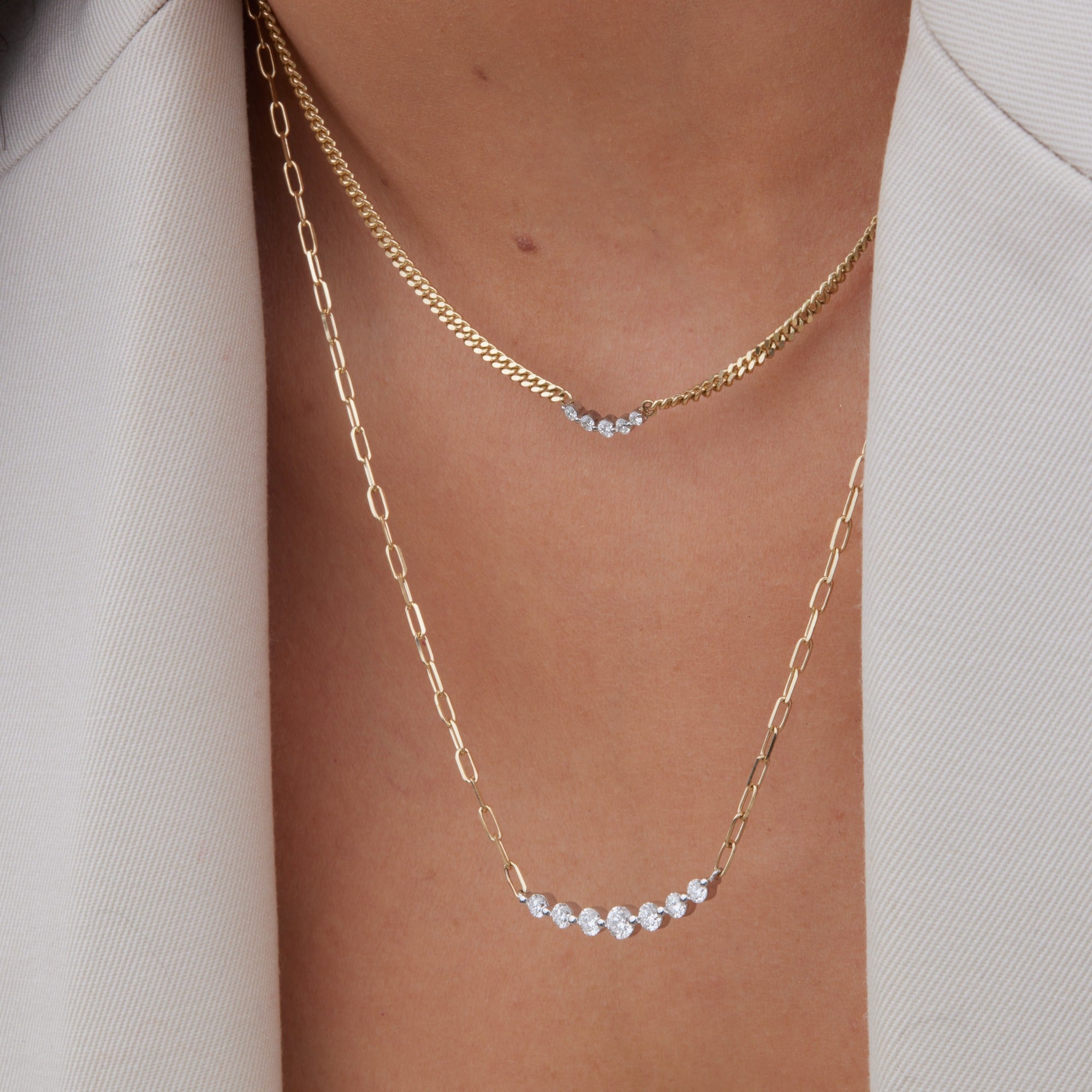 10K Gold Floating Diamond Paper Clip Necklace - Elegant Everyday Jewelry for Women, Perfect for Office, Date Night & Special Occasions