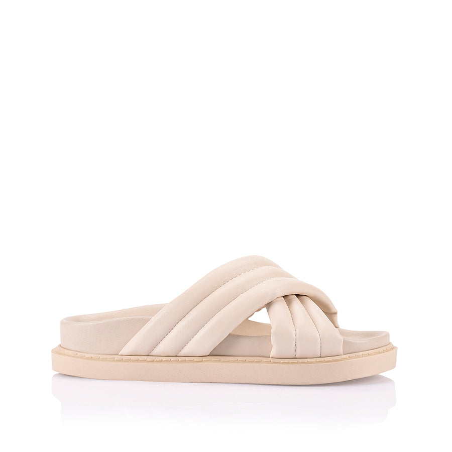 Britney Comfortable Footbed Slides for Women - Soft Cushioned Bone Color Sandals for Home, Pool, Beach & Casual Wear