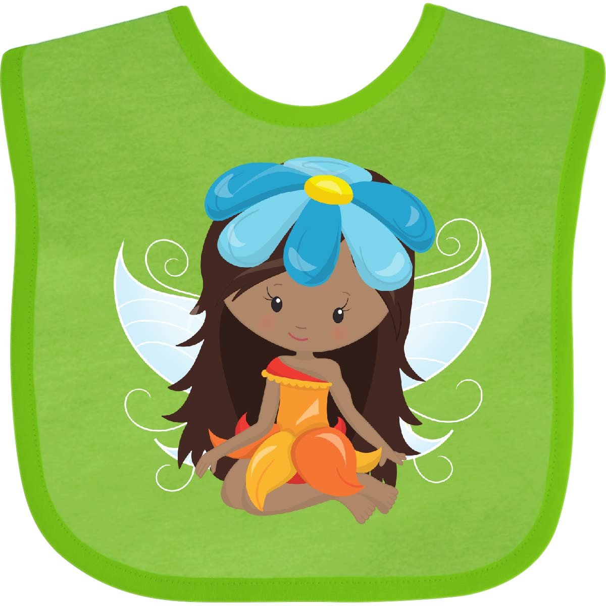 Inktastic African American Fairy with Flowers - Adorable Baby Bib for Feeding, Playtime & Photo Shoots - Forest Fairy Design for Boys & Girls