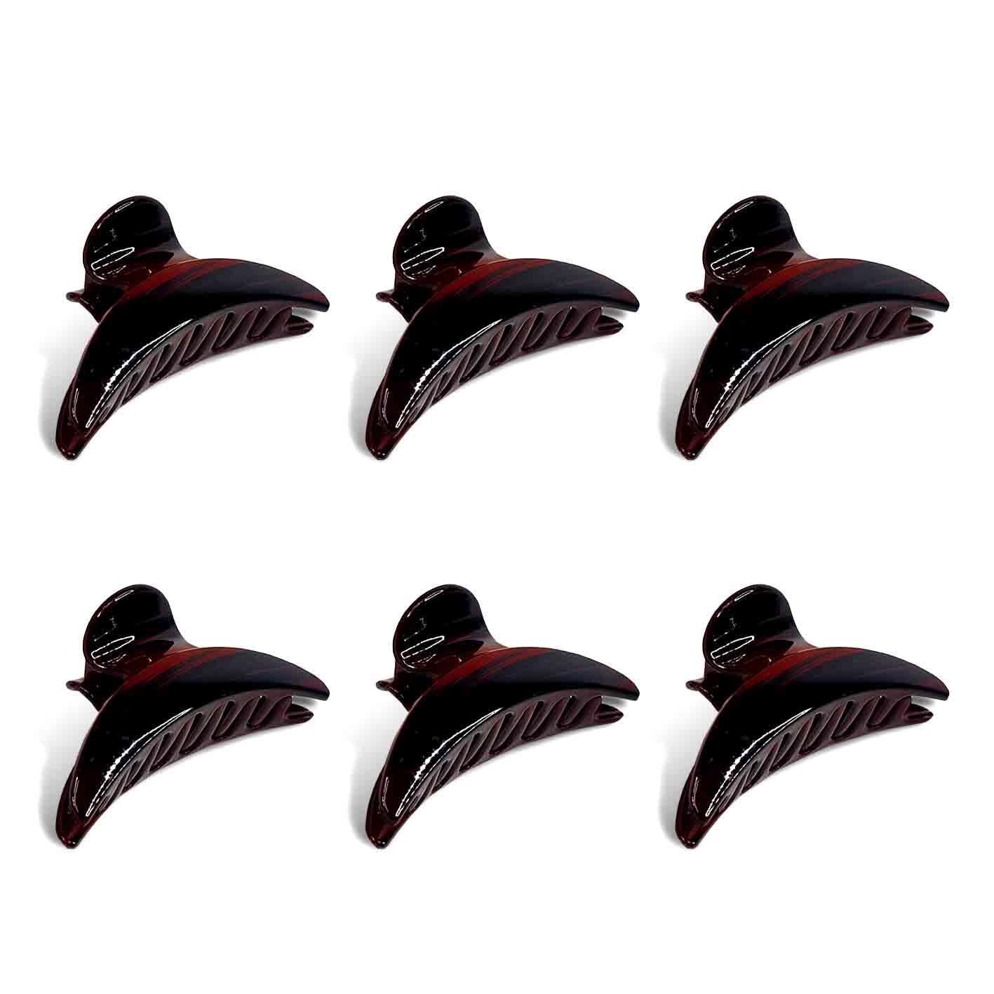 Uniqon Glossy Wooden Hair Claw Clips for Women - 6 Pack Brown Hair Clutchers, Strong Hold Fashion Hair Accessories for Girls & Women - Perfect for Everyday Use, Work, Parties & Special Occasions