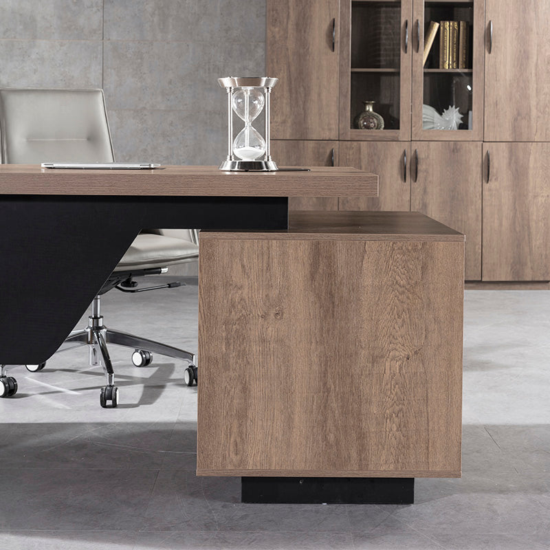 KELLEN Executive Desk with Left Return - 1.6M & 1.8M Warm Oak & Black Home Office Desk - Perfect for Modern Workspaces & Professional Environments