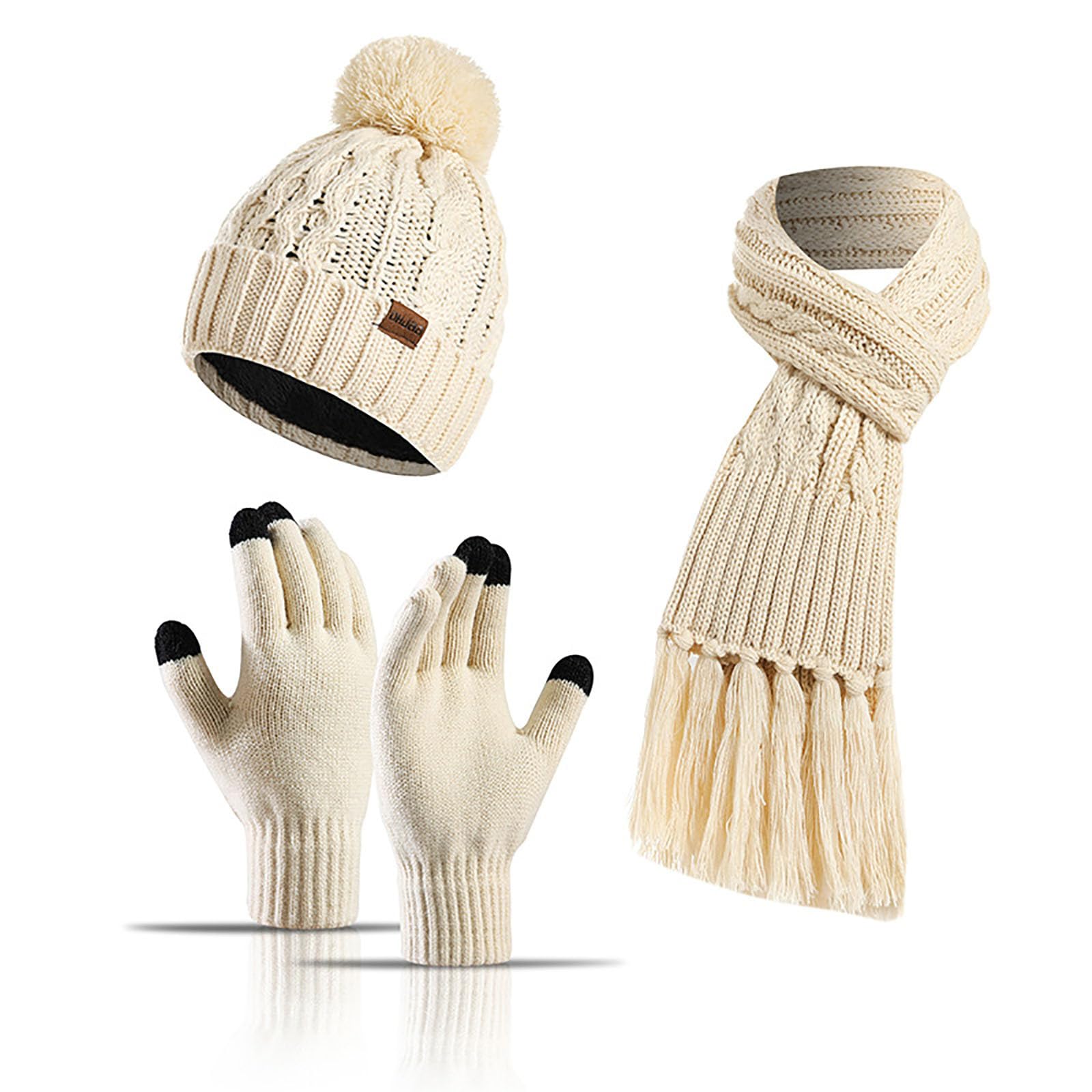 Women's Cute Winter Hat Scarf Gloves Set - Thick Warm Ear Protection Windproof Cap for Cold Weather - Perfect for Snowboarding, Skiing, and Outdoor Activities
