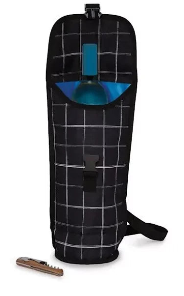 Packit Freezable Wine Cooler Bag - Insulated Black Grid Design for Chilling & Transporting Wine Bottles - Perfect for Picnics, Parties & Travel