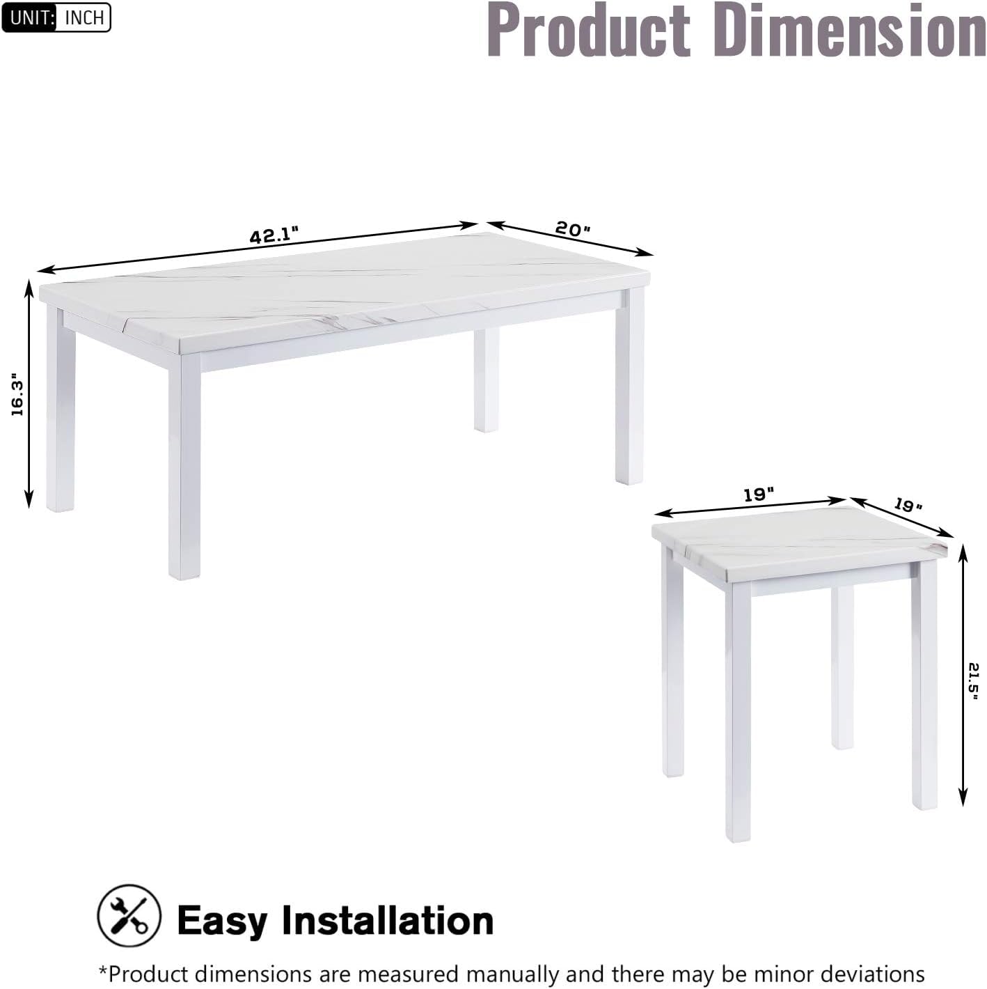 Recaceik 3-Piece Coffee Table Set with Faux Marble Top & Metal Frame - Modern Living Room Furniture in White (42.12x20.07x16.34 inches) - Perfect for Small Spaces, Apartments & Cozy Home Decor