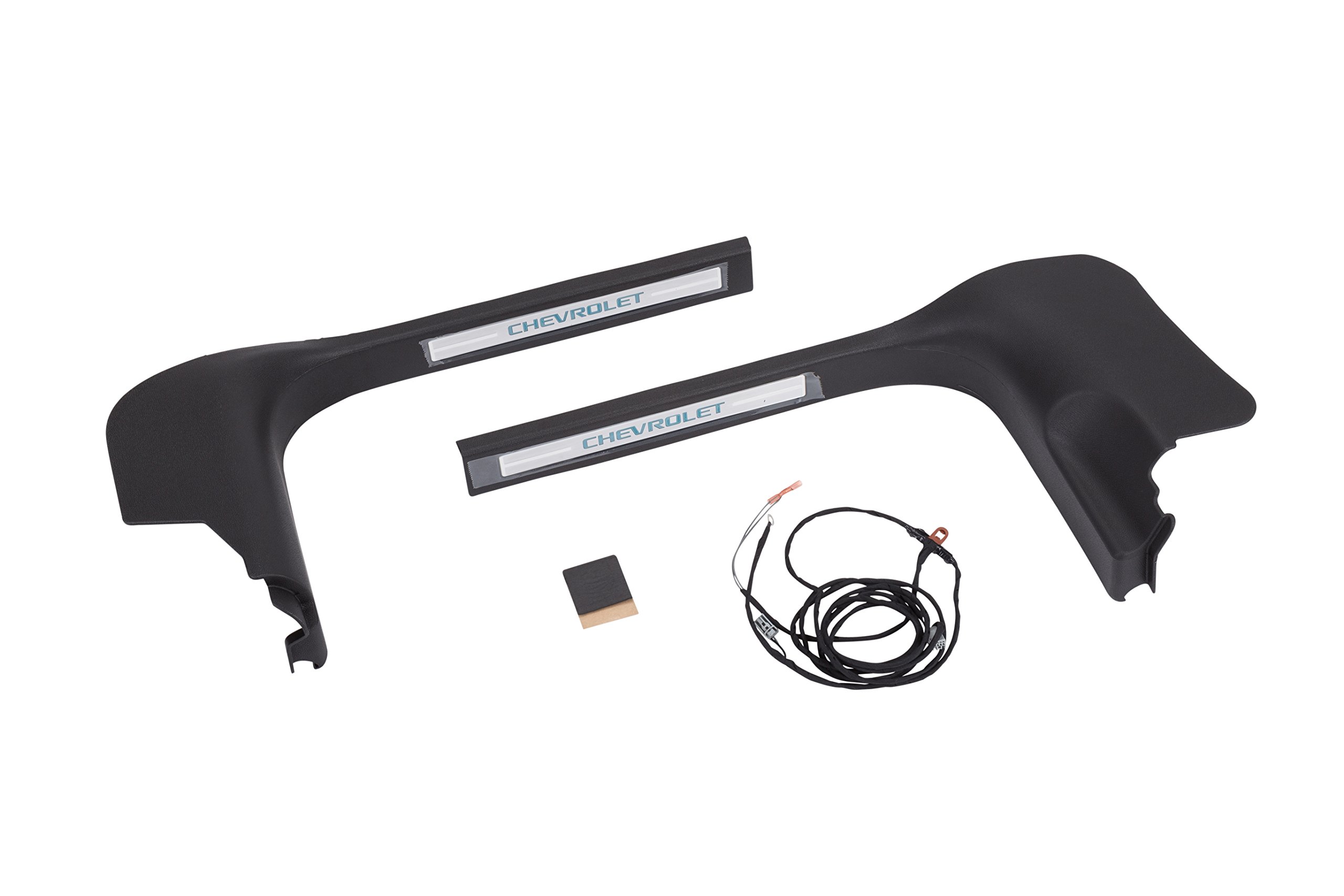 Illuminated Front Door Sill Plates with Ebony Surround & Chevrolet Logo - Custom Car Door Sill Protectors for Chevrolet Vehicles - Perfect for Car Enthusiasts & Auto Detailing
