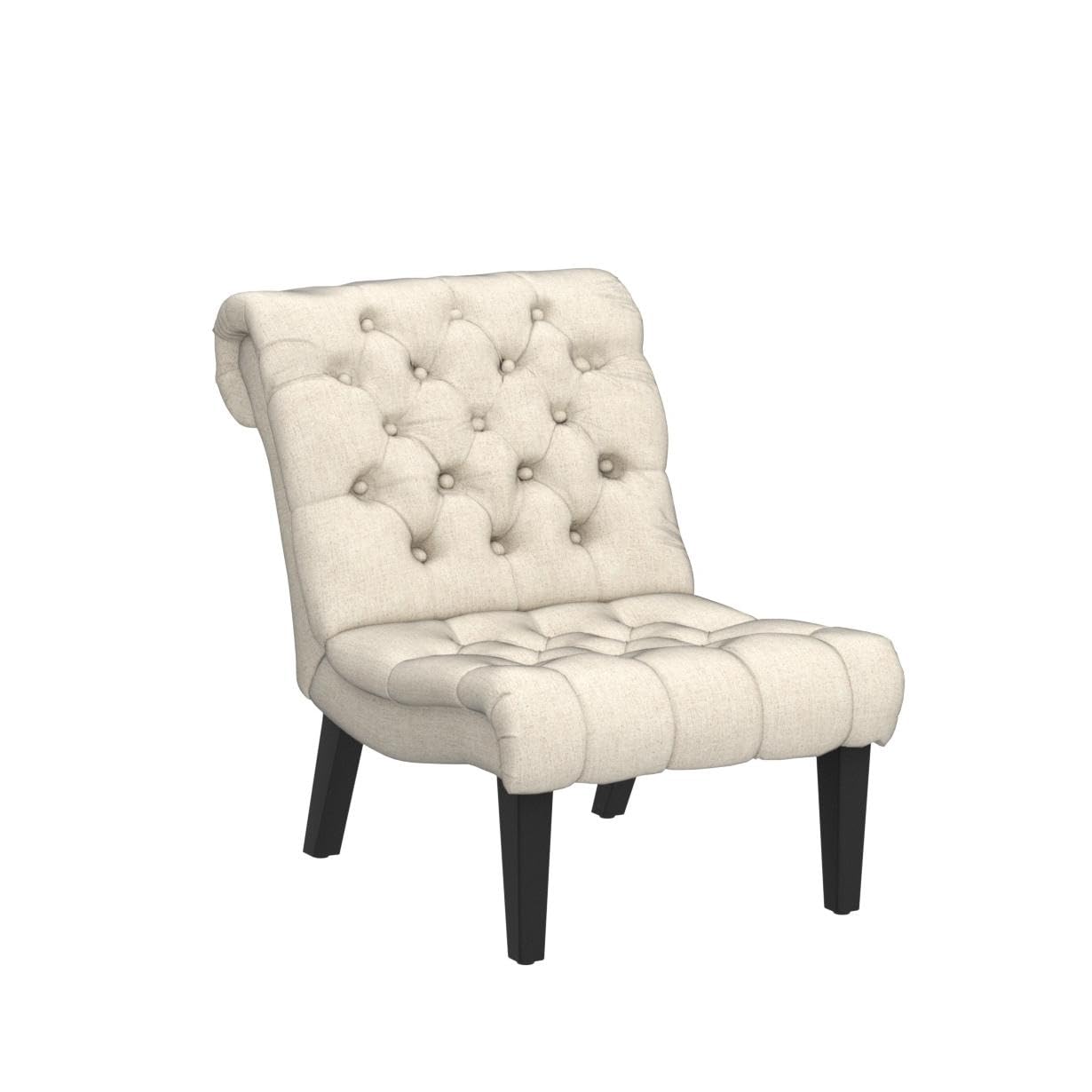 Yongqiang Accent Chairs Set of 2 - Modern Armless Upholstered Slipper Chairs with Button Tufted Design & Solid Wood Legs in Cream Fabric - Perfect for Living Room, Bedroom, or Reading Nook Decor